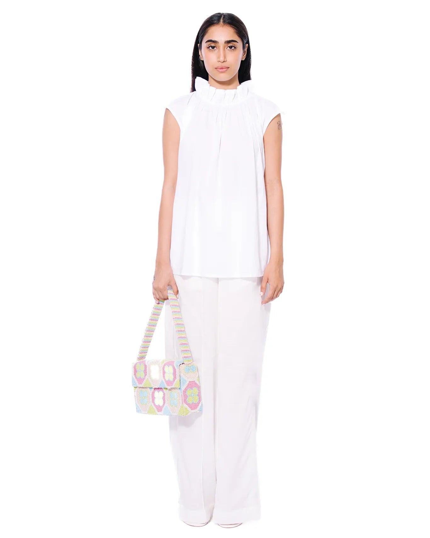 White Poplin Ruffle Top