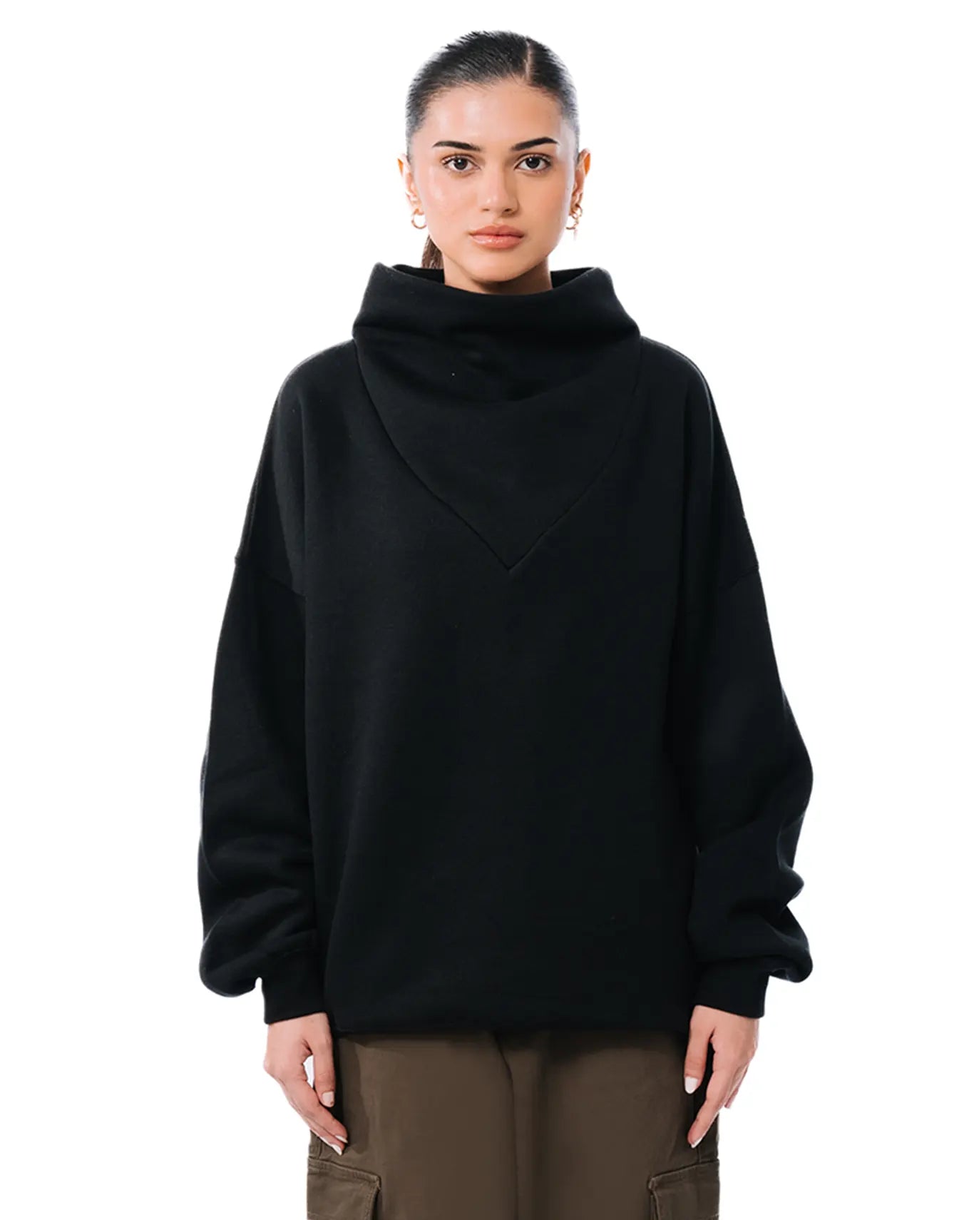 Black Oversized Cowl Neck Sweatshirt – CULT