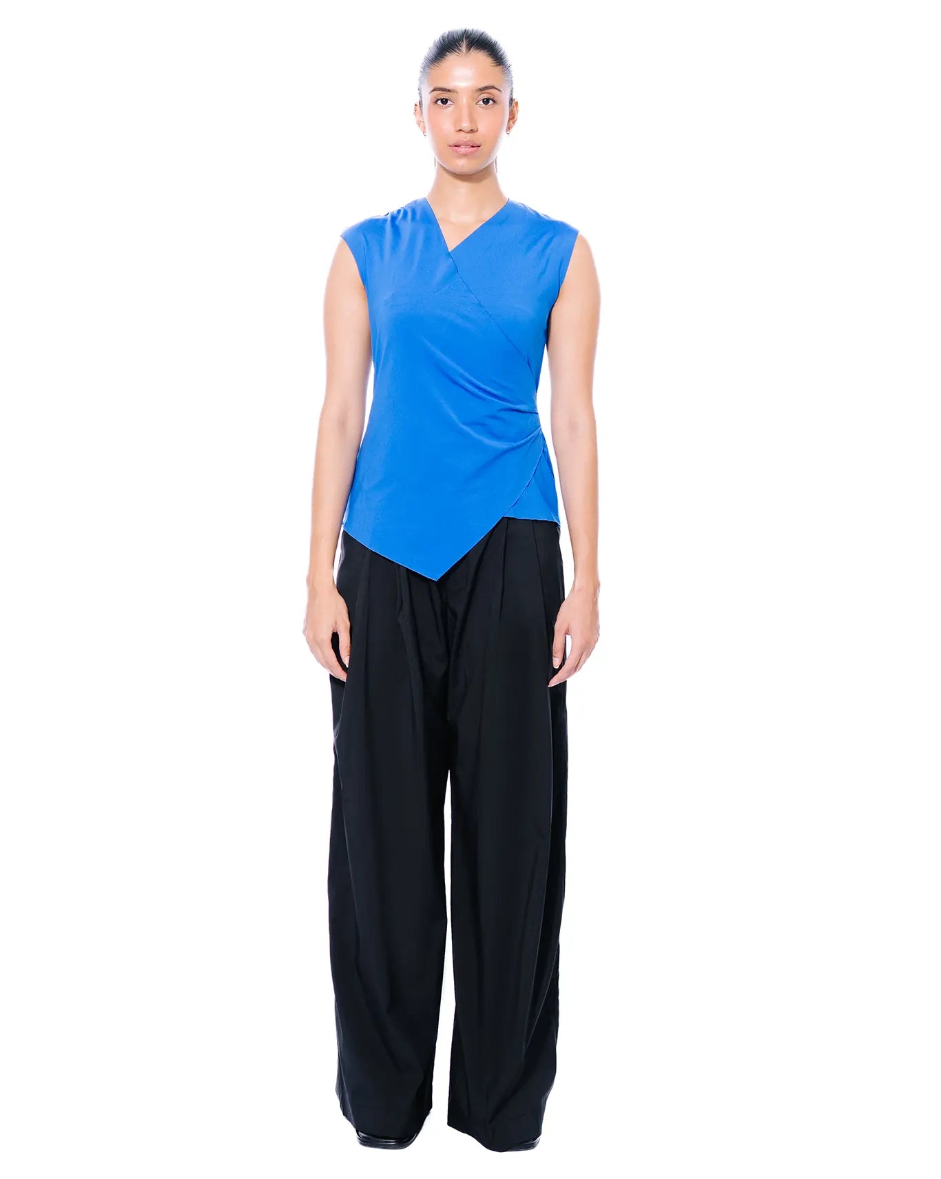 Cobalt Blue Pleated Overlap Top