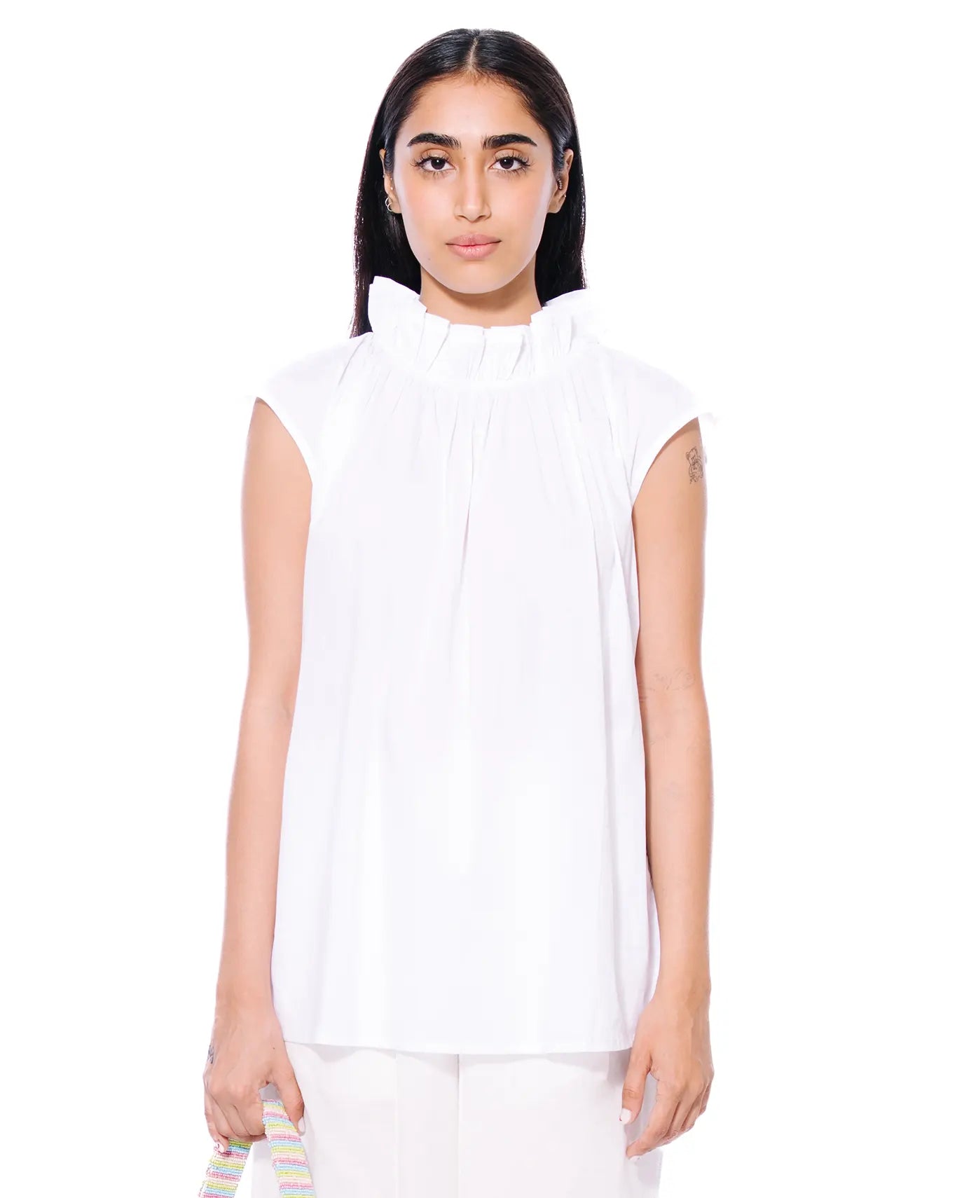 White Poplin Ruffle Top
