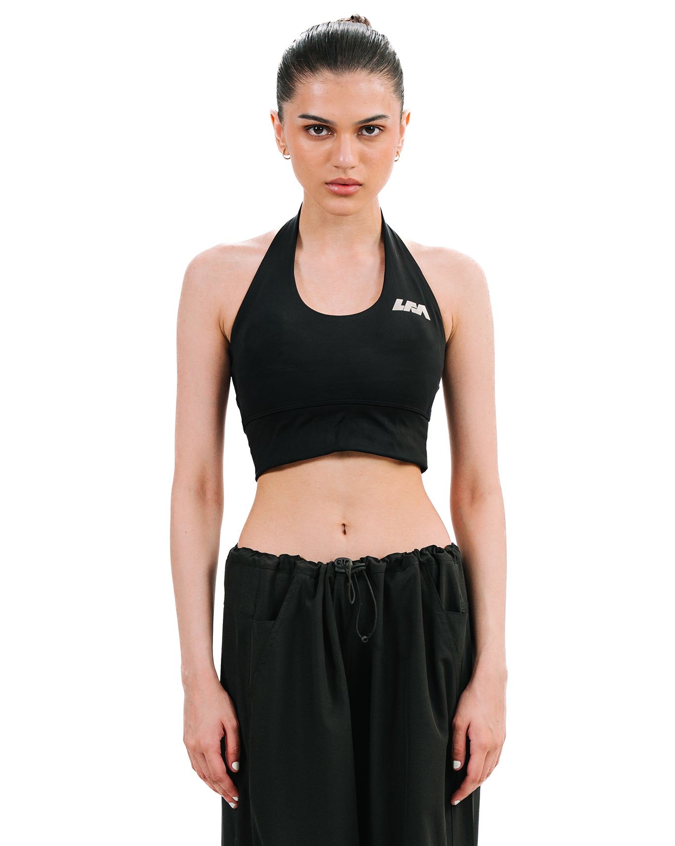 Seamless Halter Neck Sports Bra in black