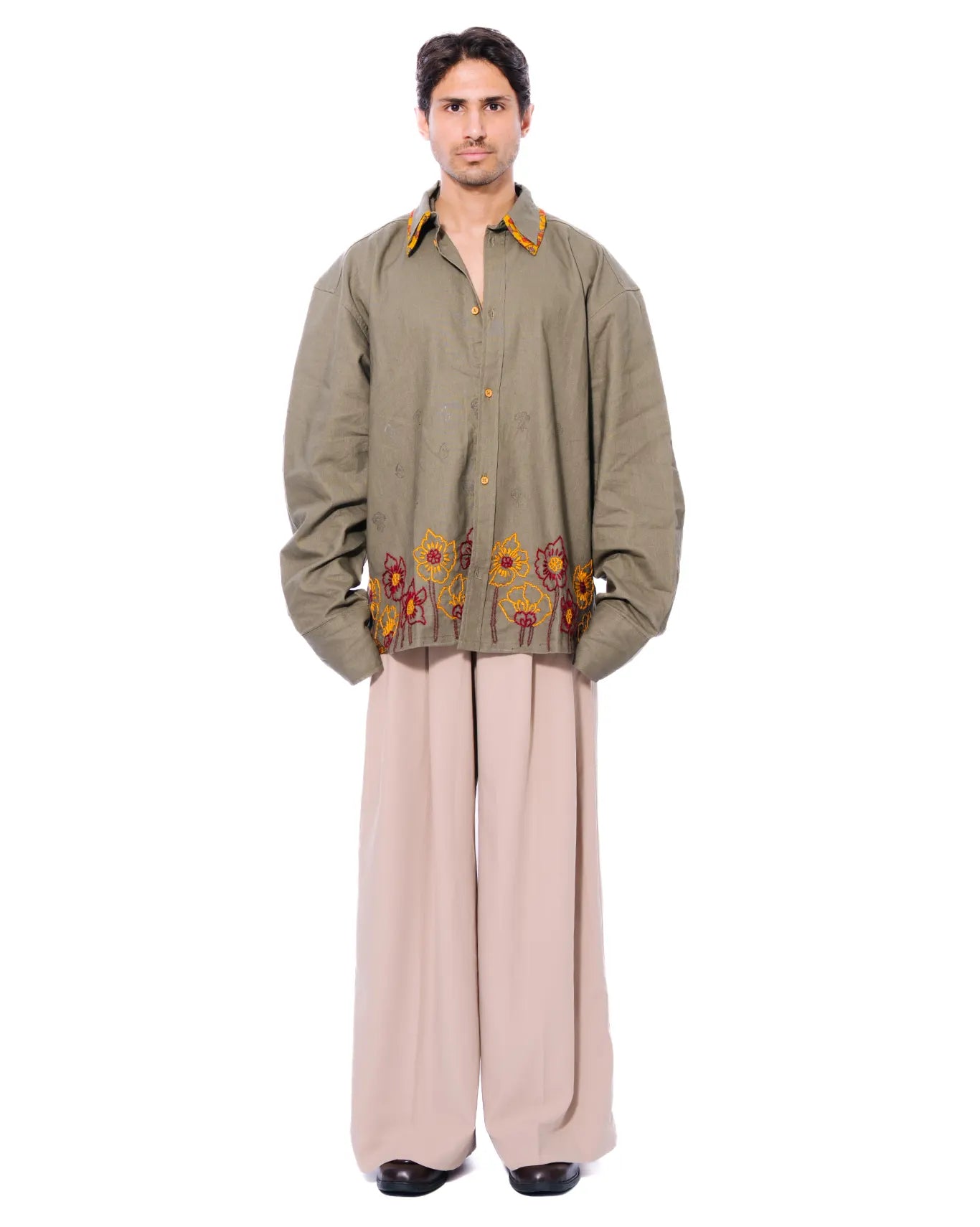 Green Double Collar Linen Shirt