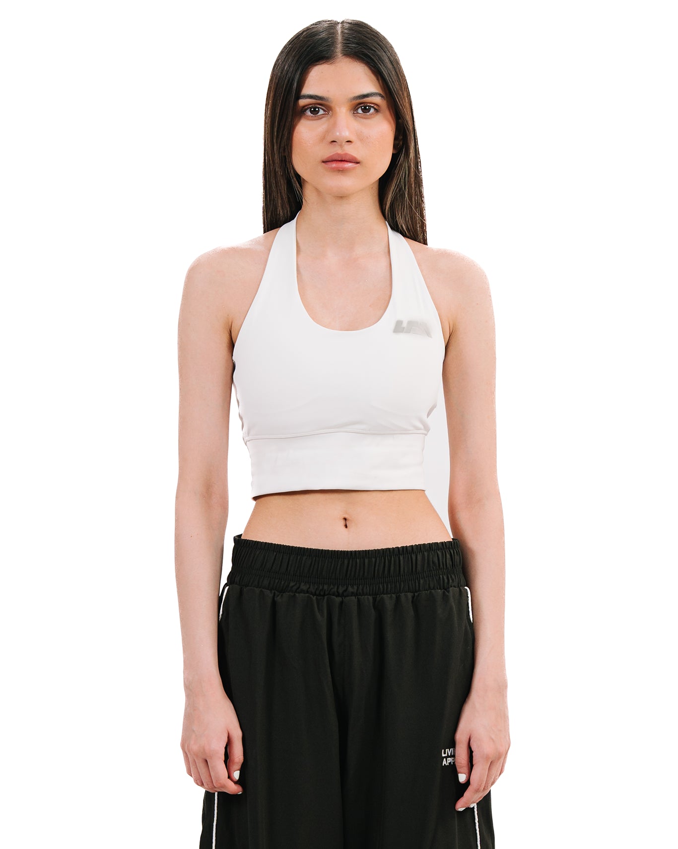Seamless Halter Neck Sports Bra In White