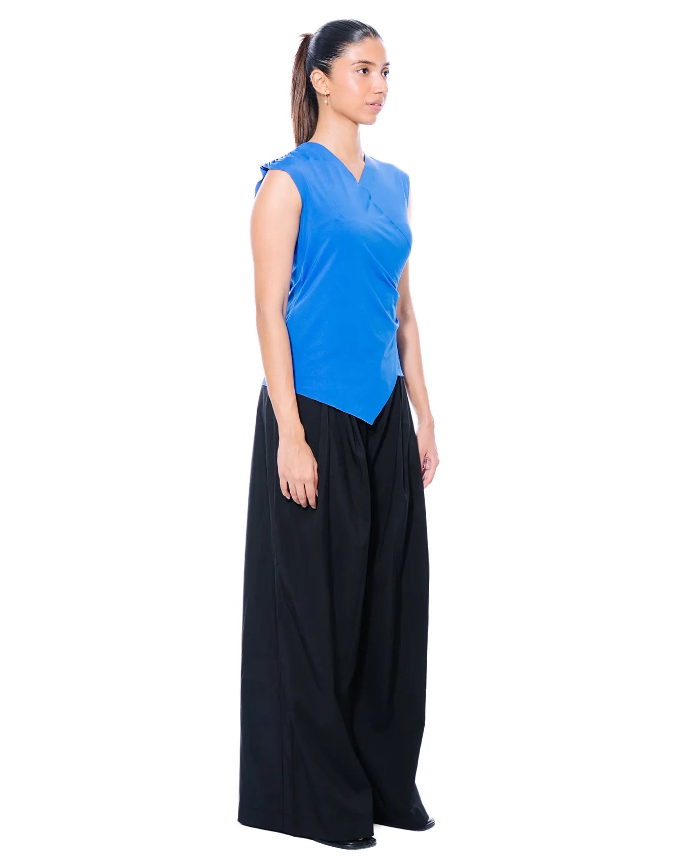 Cobalt Blue Pleated Overlap Top