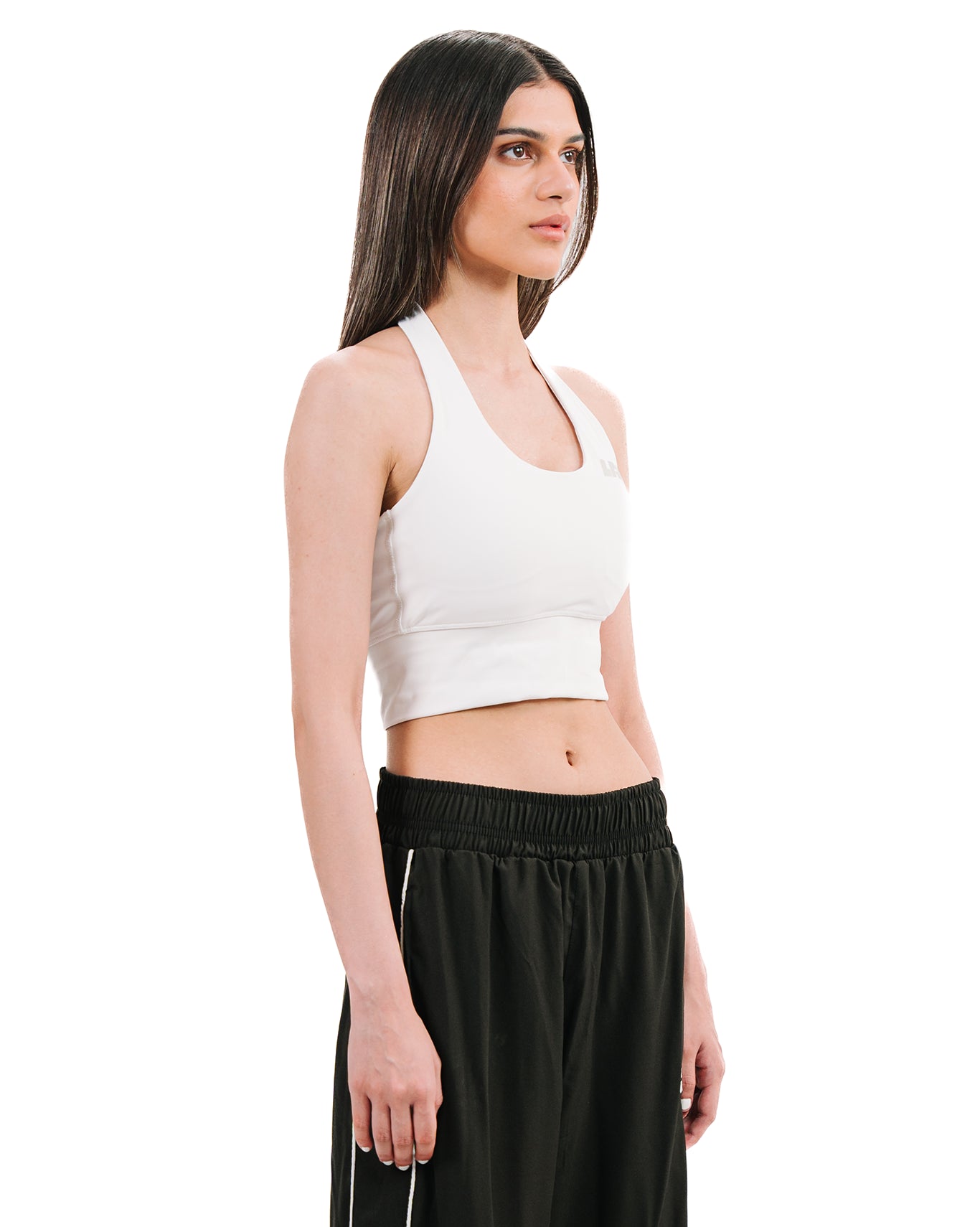 Seamless Halter Neck Sports Bra In White