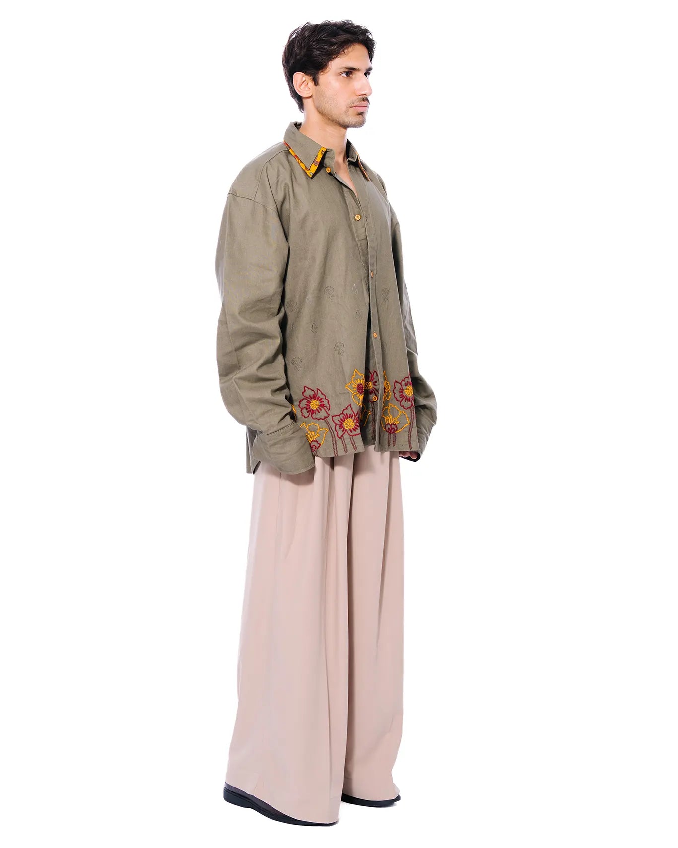 Green Double Collar Linen Shirt