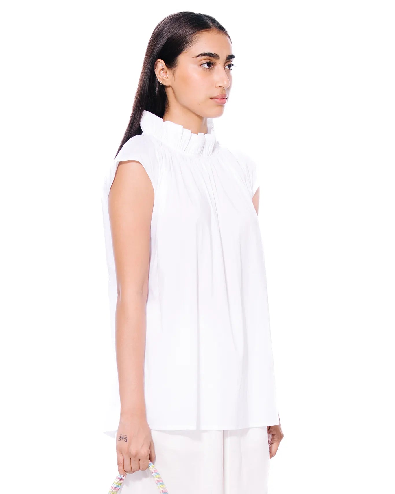White Poplin Ruffle Top