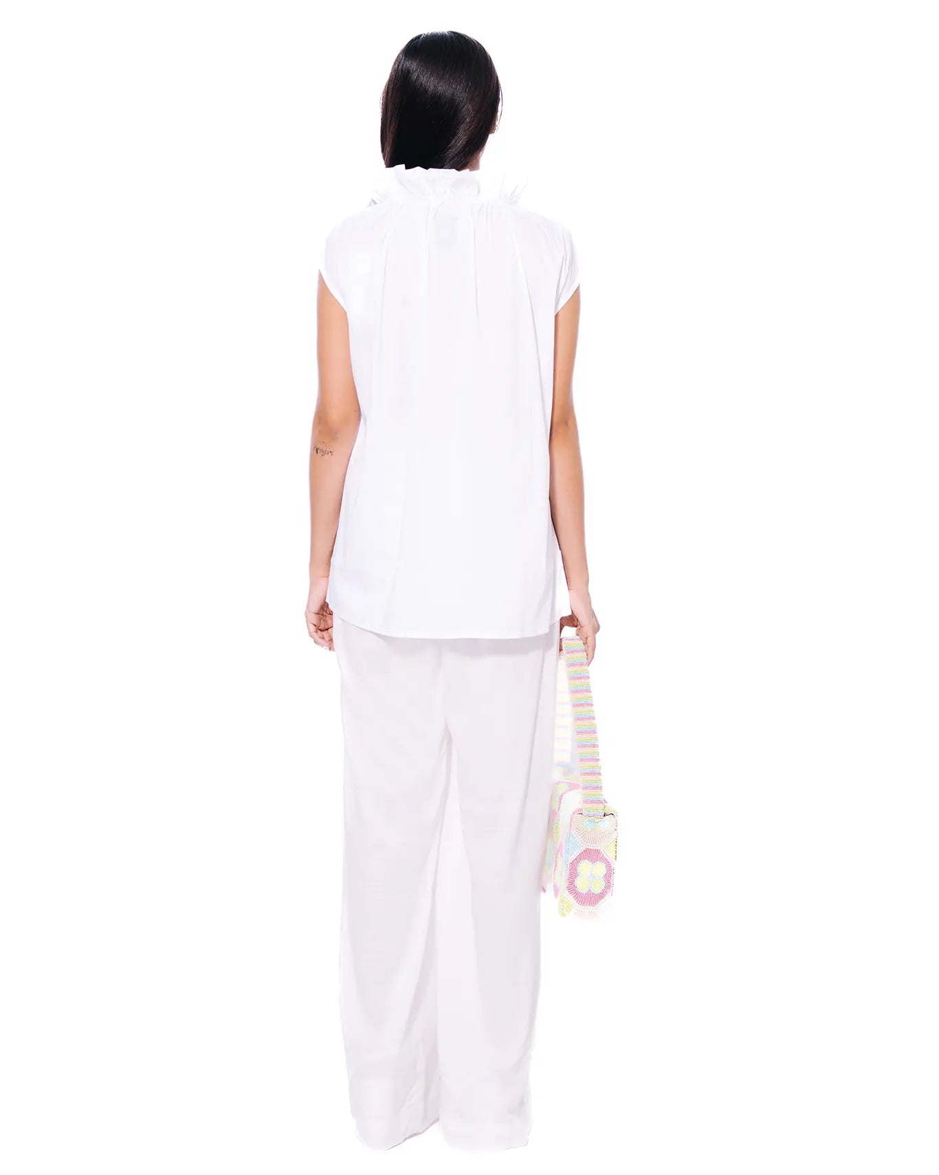 White Poplin Ruffle Top