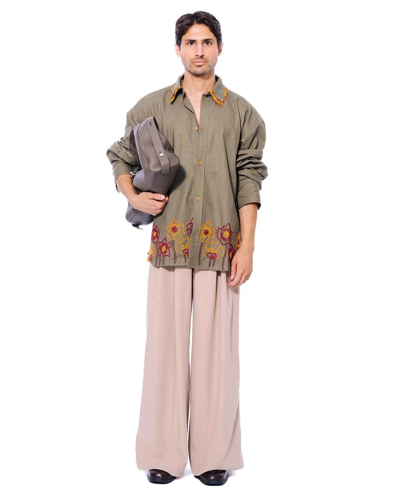 Green Double Collar Linen Shirt