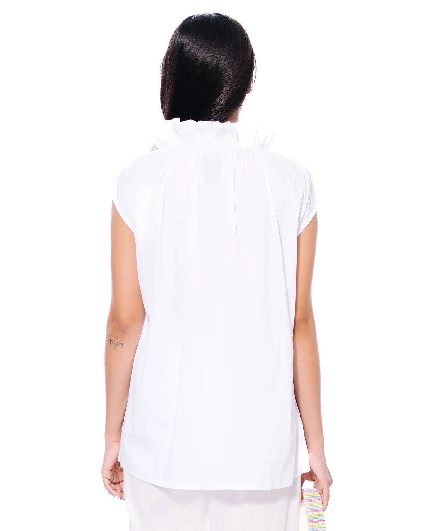 White Poplin Ruffle Top