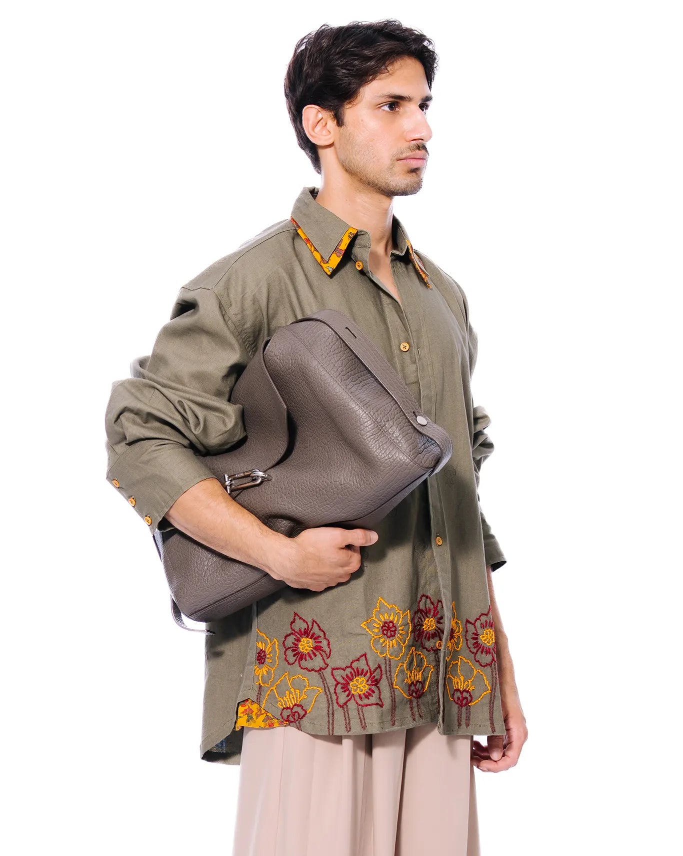 Green Double Collar Linen Shirt