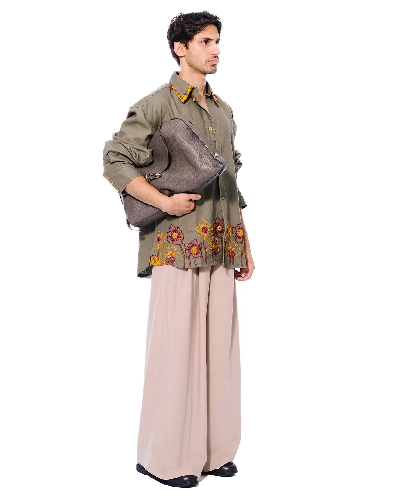 Green Double Collar Linen Shirt