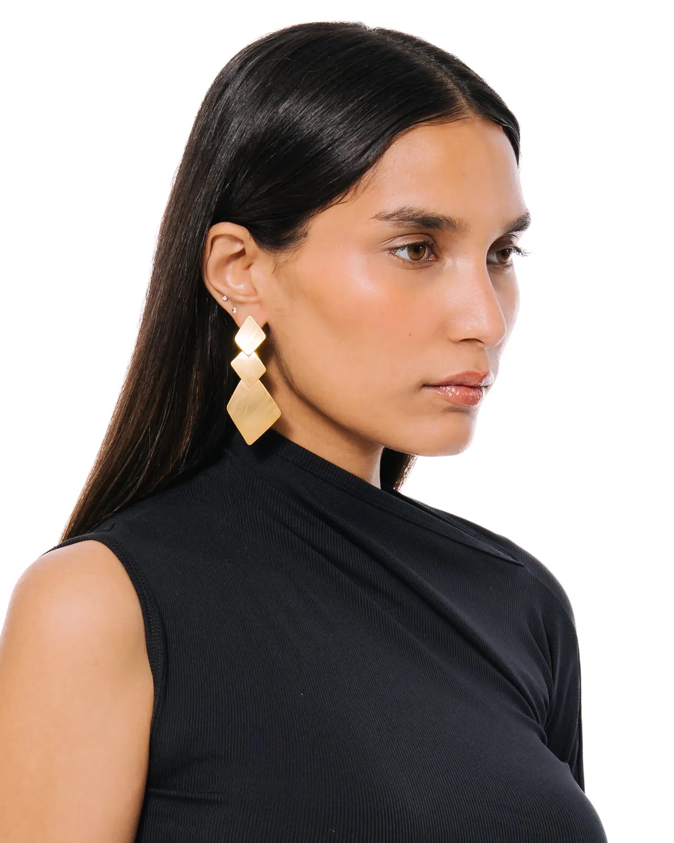 Amna Shariff Gold Tri Square Satin Earrings cult