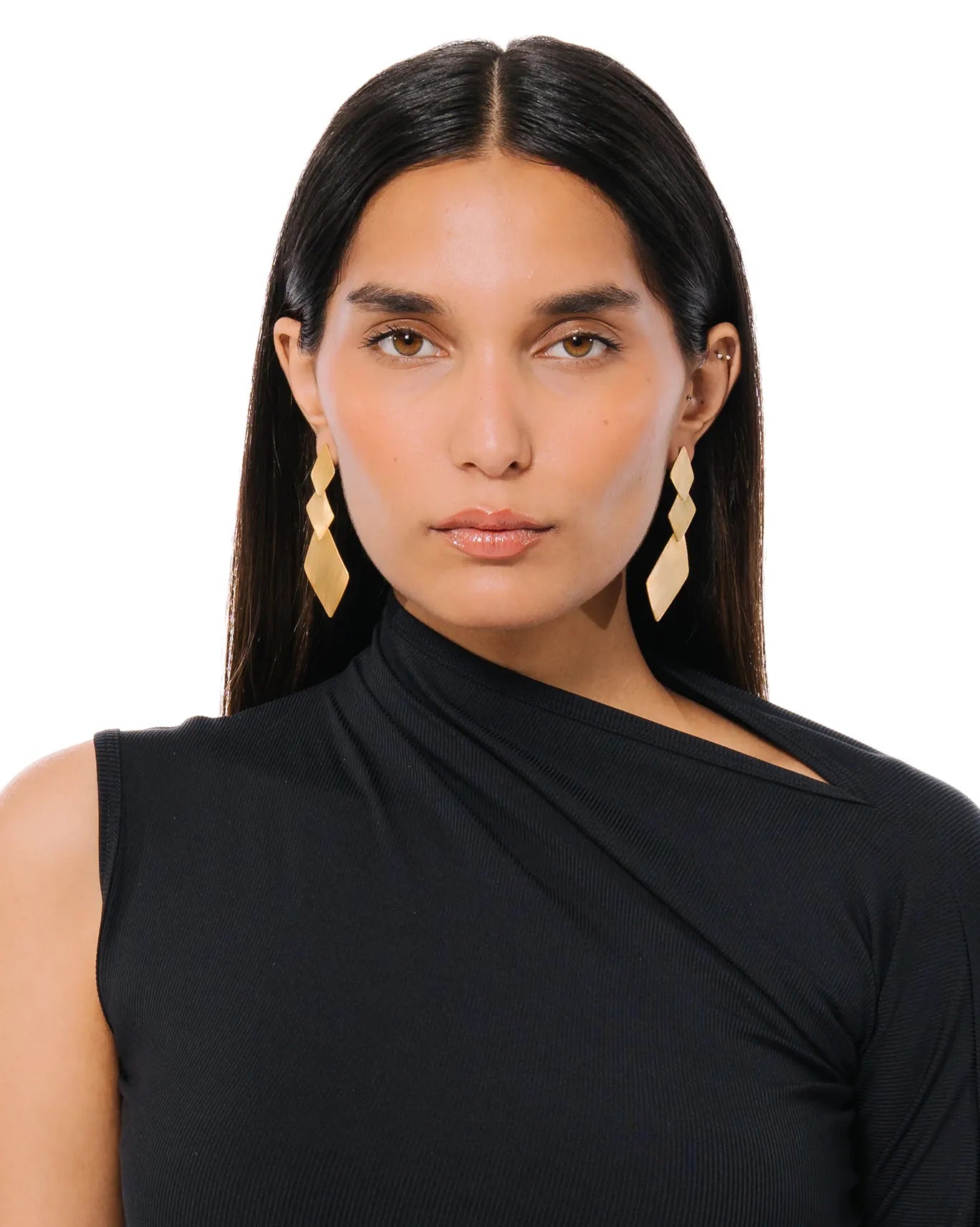 Amna Shariff Gold Tri Square Satin Earrings cult