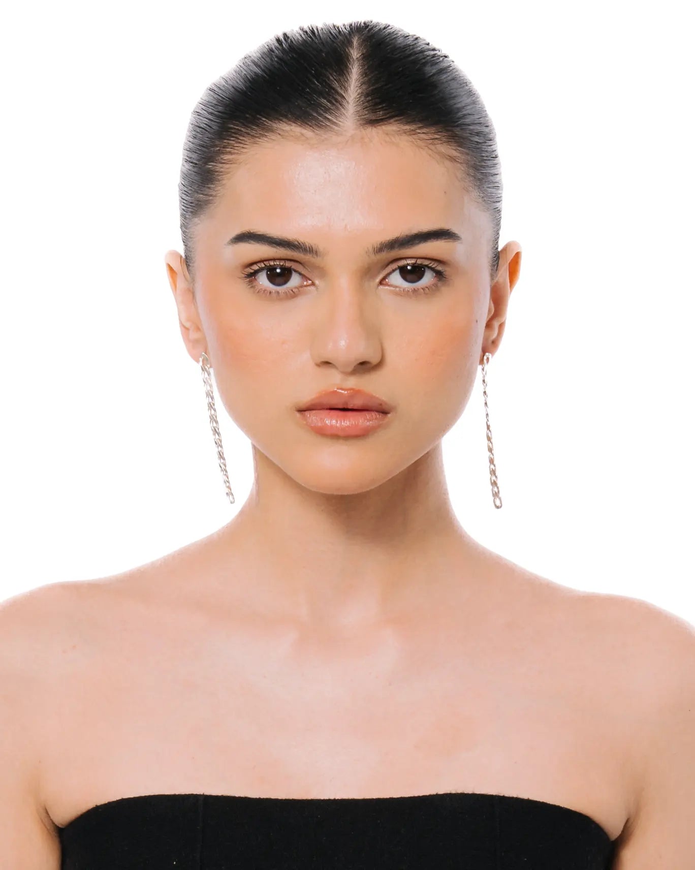 Amna Shariff Silver Long Chain Link Earrings cult