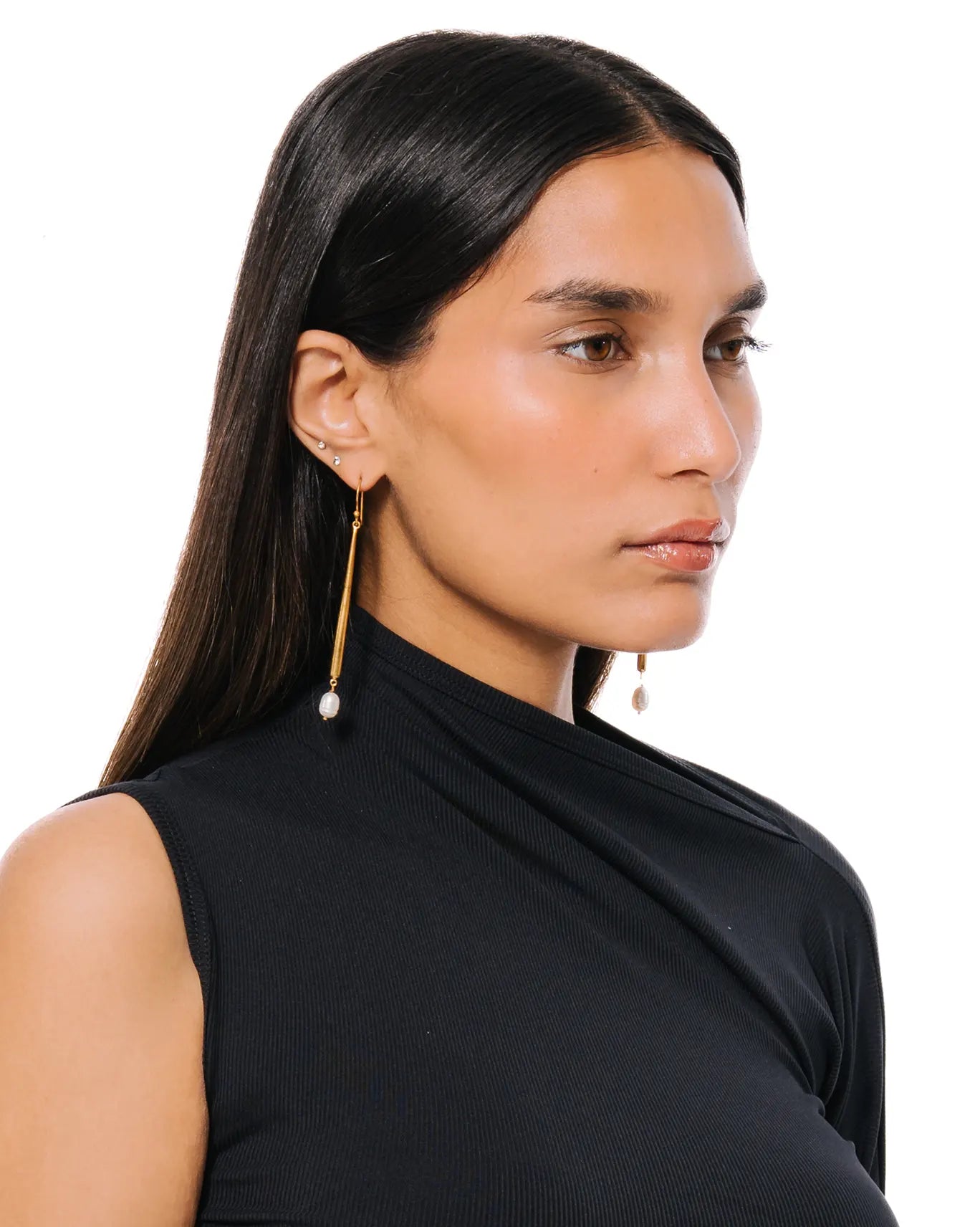Amna Shariff Stick and Pearl Earrings Gold Plated cult