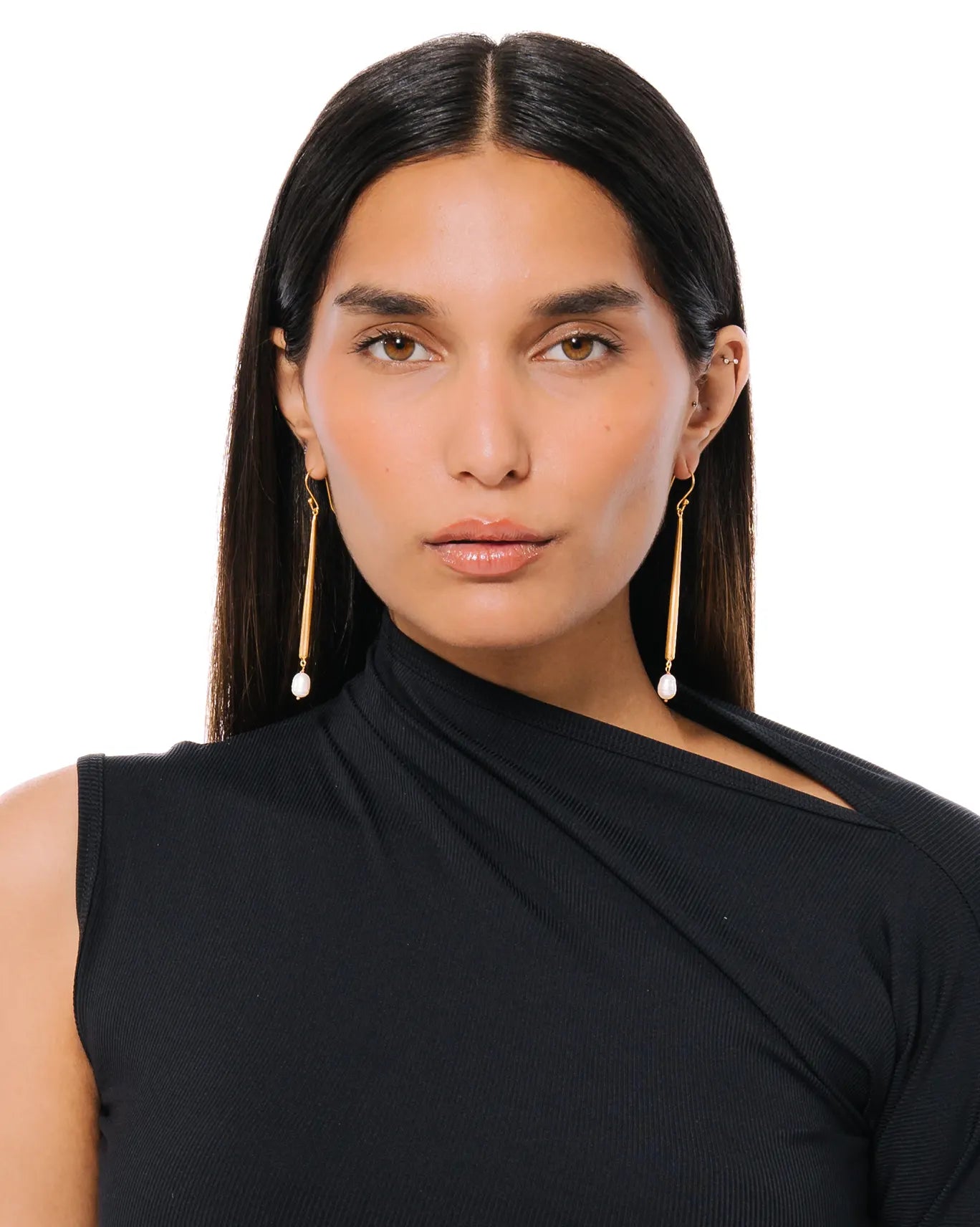 Amna Shariff Stick and Pearl Earrings Gold Plated cult