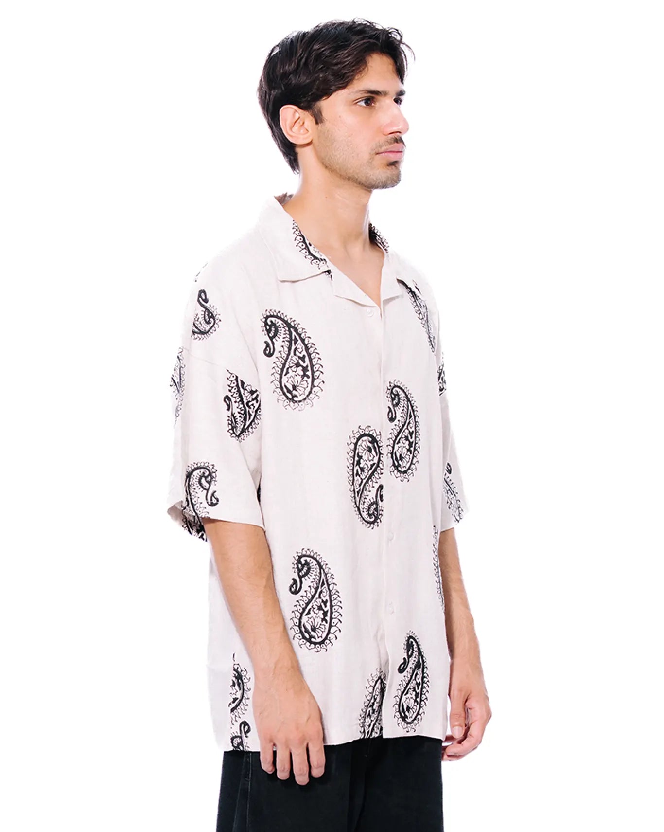 Collected Xx Off White Block Print Linen Shirt