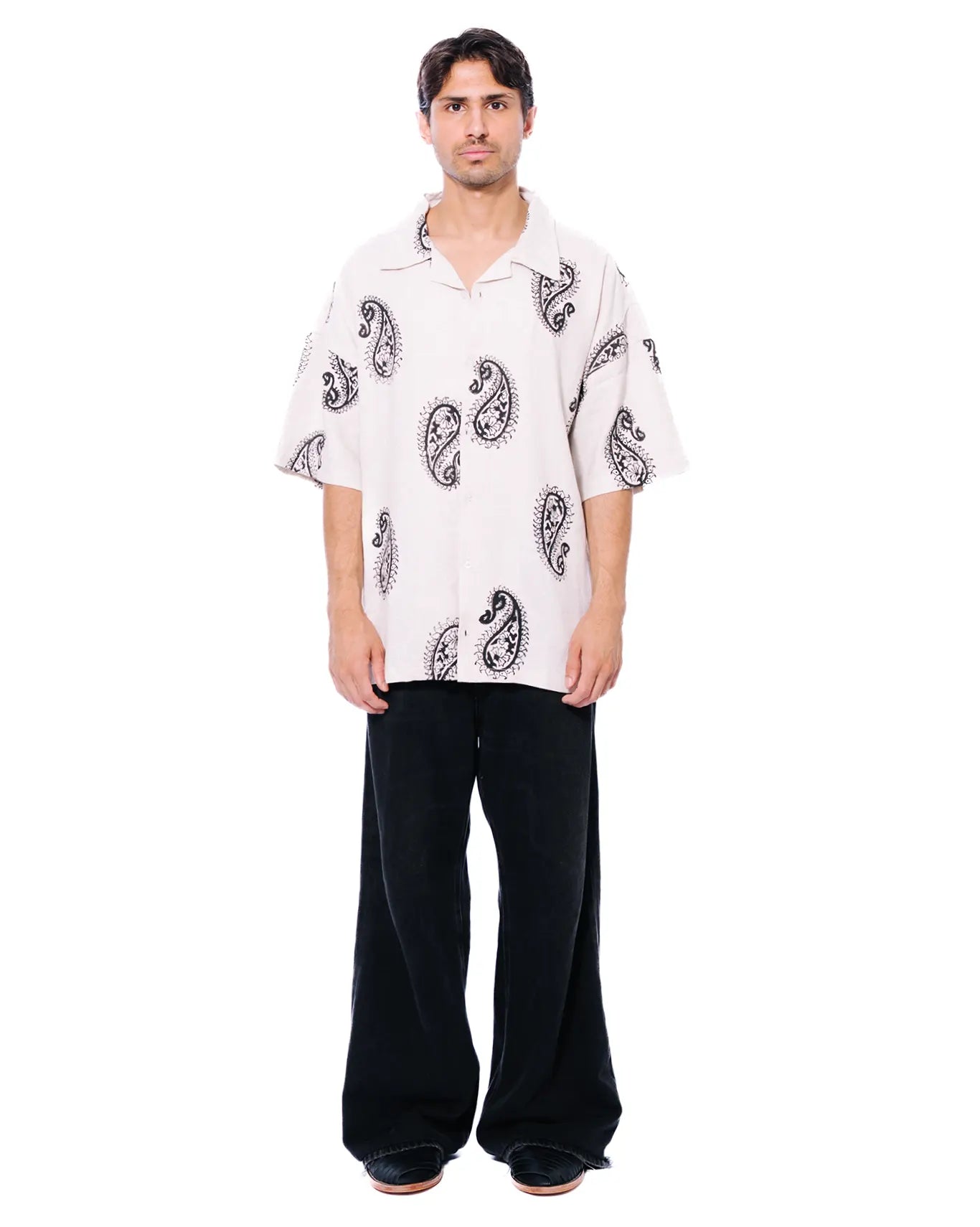Collected Xx Off White Block Print Linen Shirt