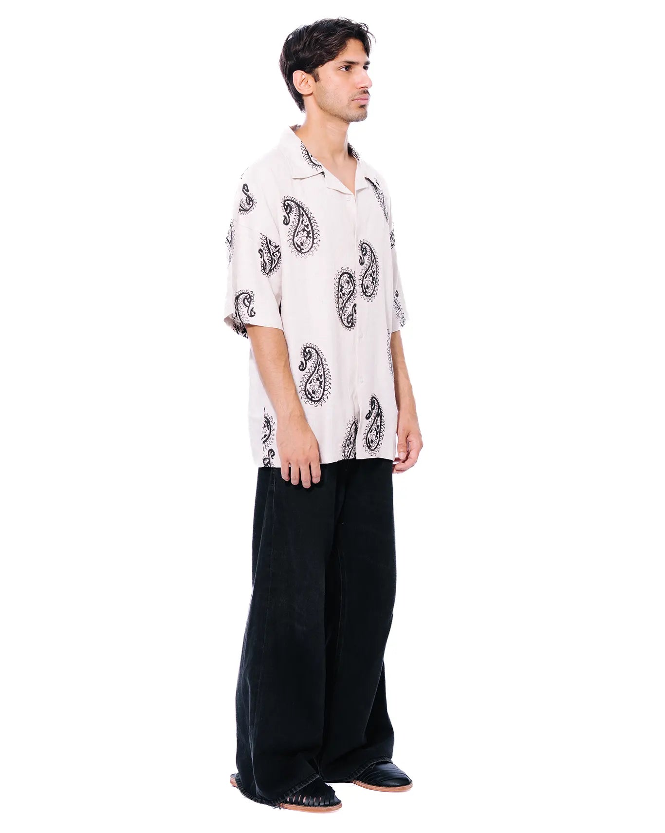 Collected Xx Off White Block Print Linen Shirt