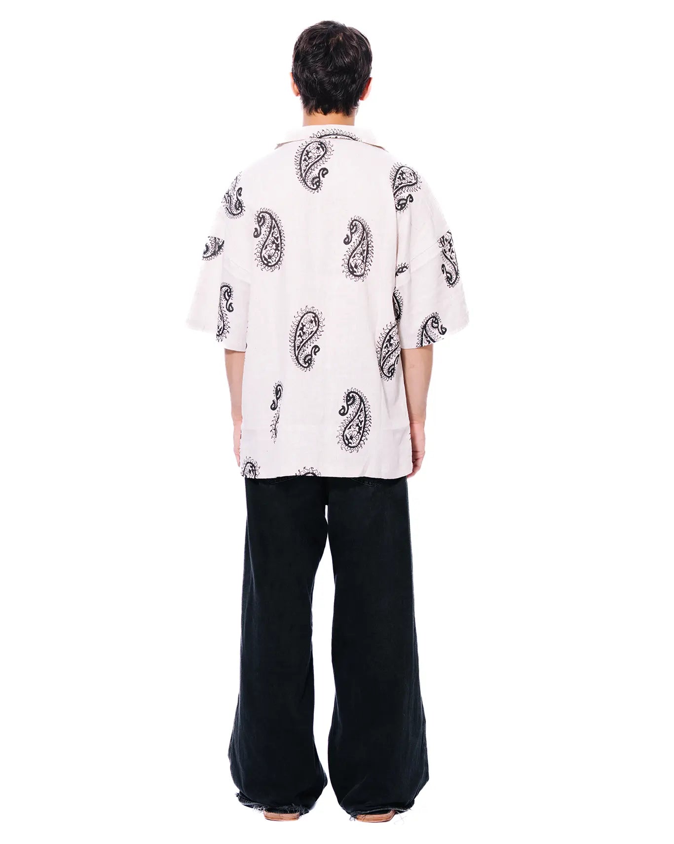 Collected Xx Off White Block Print Linen Shirt