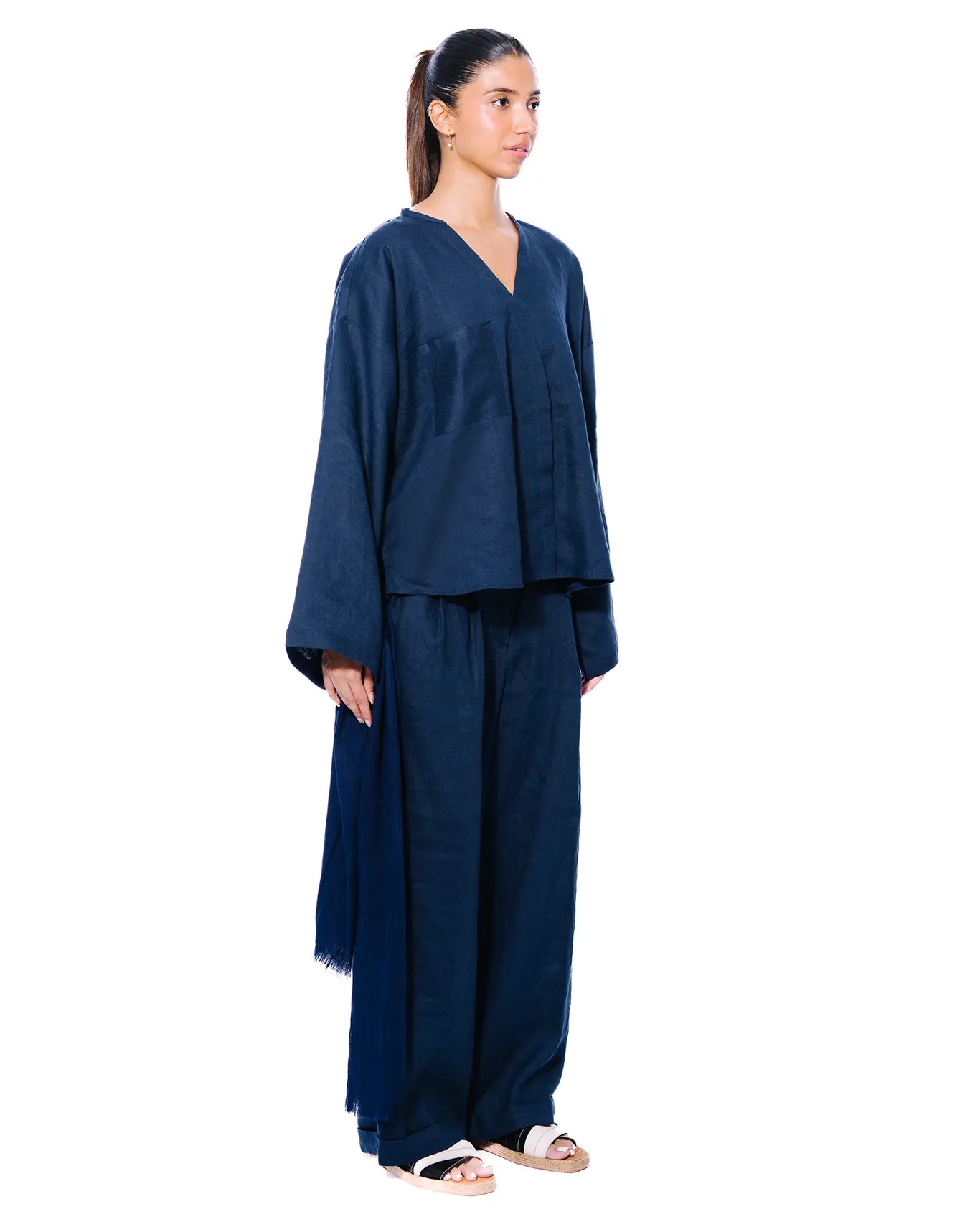 Curated Official Blue Linen Set with Scarf Drape Cult PK Sets