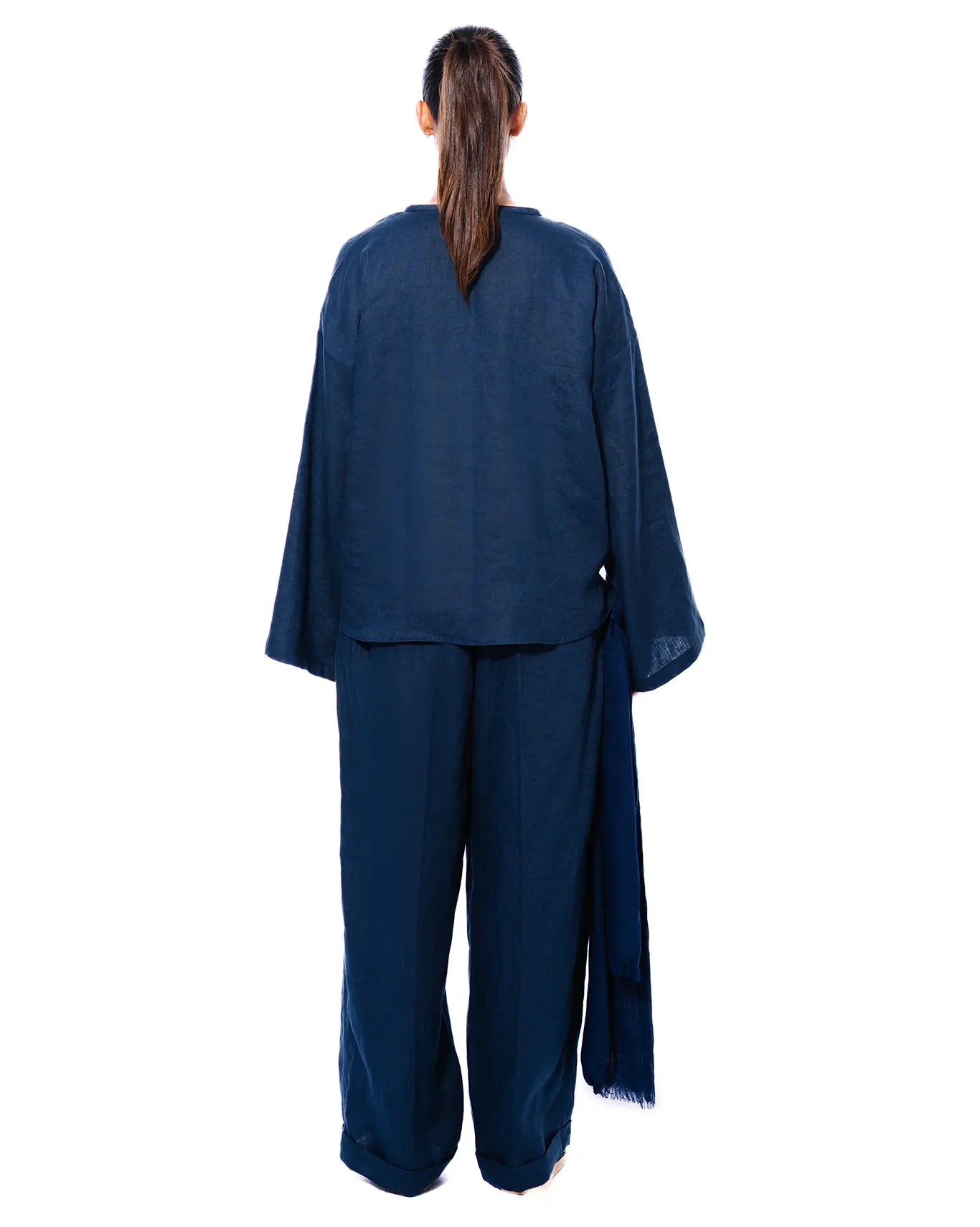 Curated Official Blue Linen Set with Scarf Drape Cult PK Sets