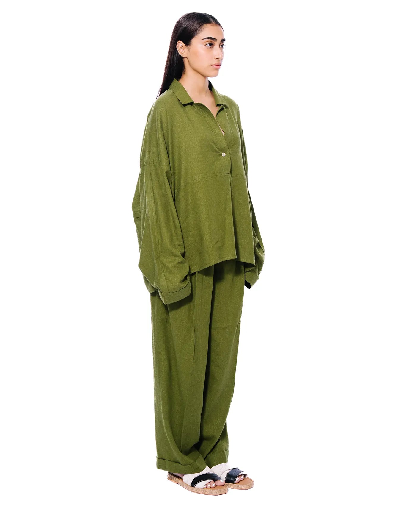 Curated Official Moss Green Linen Set Cult store Khi