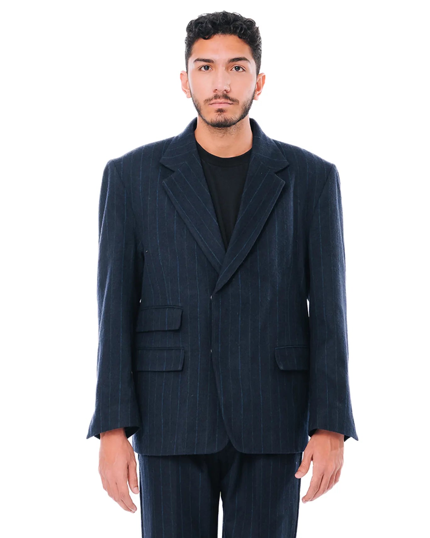 Cyanide Navy Wool Flannel Pinstripe Blazer cult store