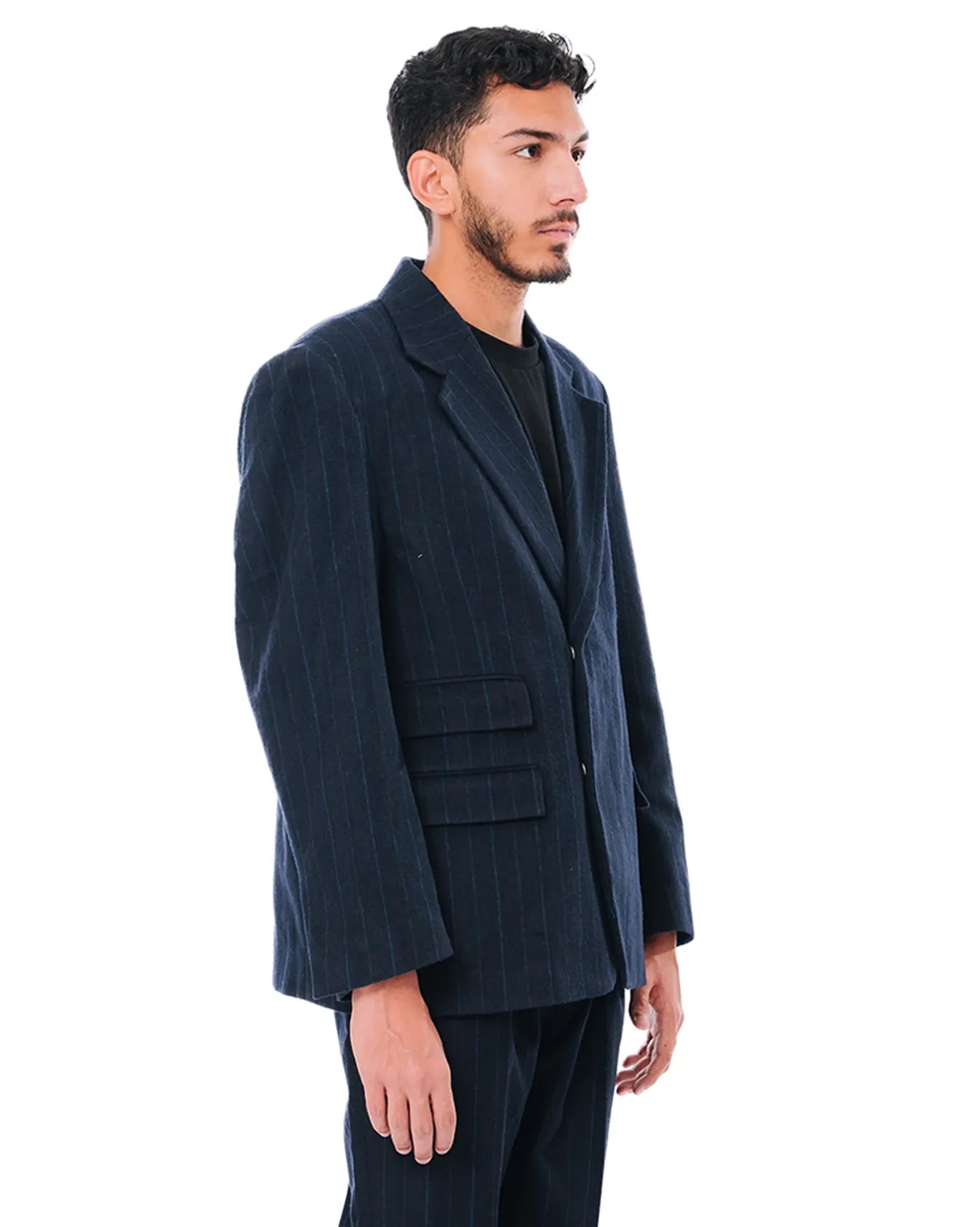 Cyanide Navy Wool Flannel Pinstripe Blazer cult store