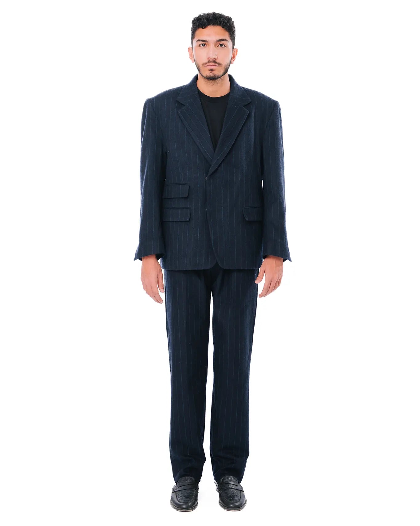 Cyanide Navy Wool Flannel Pinstripe Blazer cult store