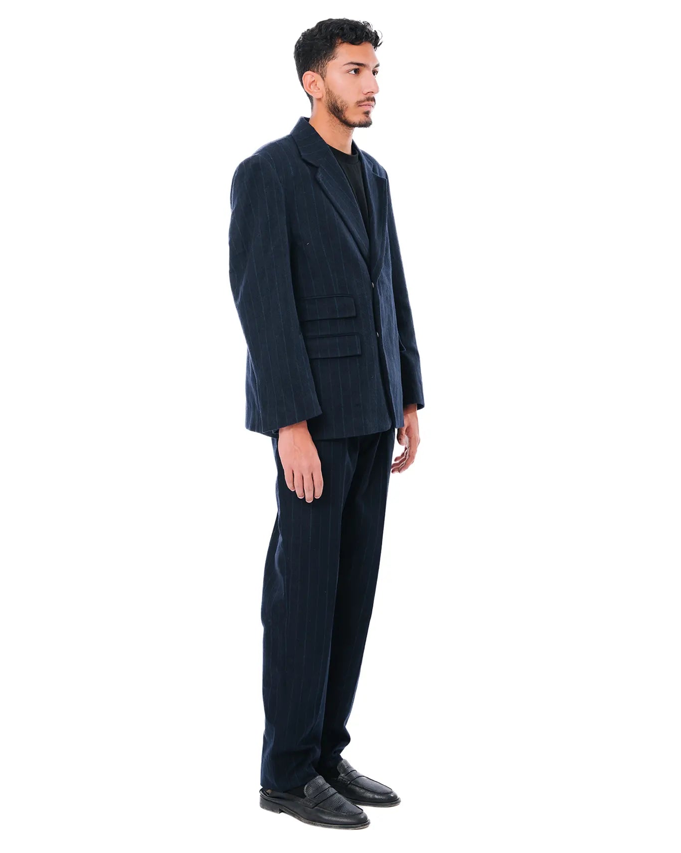 Cyanide Navy Wool Flannel Pinstripe Blazer cult store