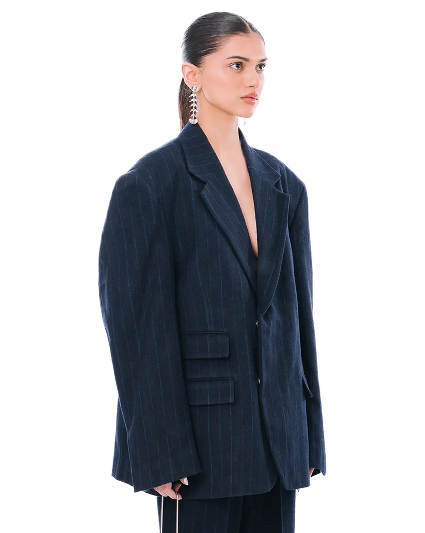 Cyanide Navy Wool Flannel Pinstripe Blazer cult store