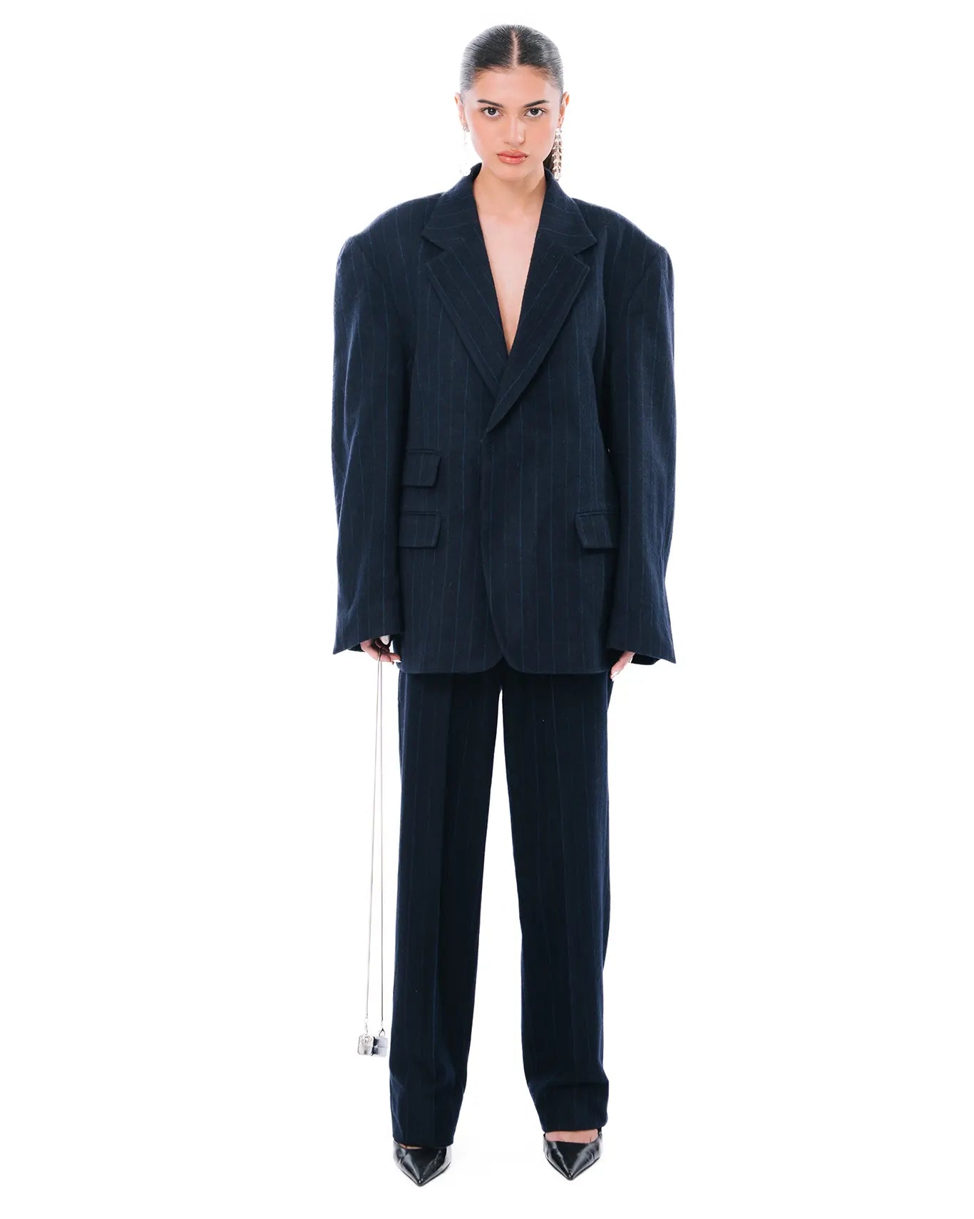 Cyanide Navy Wool Flannel Pinstripe Pants
