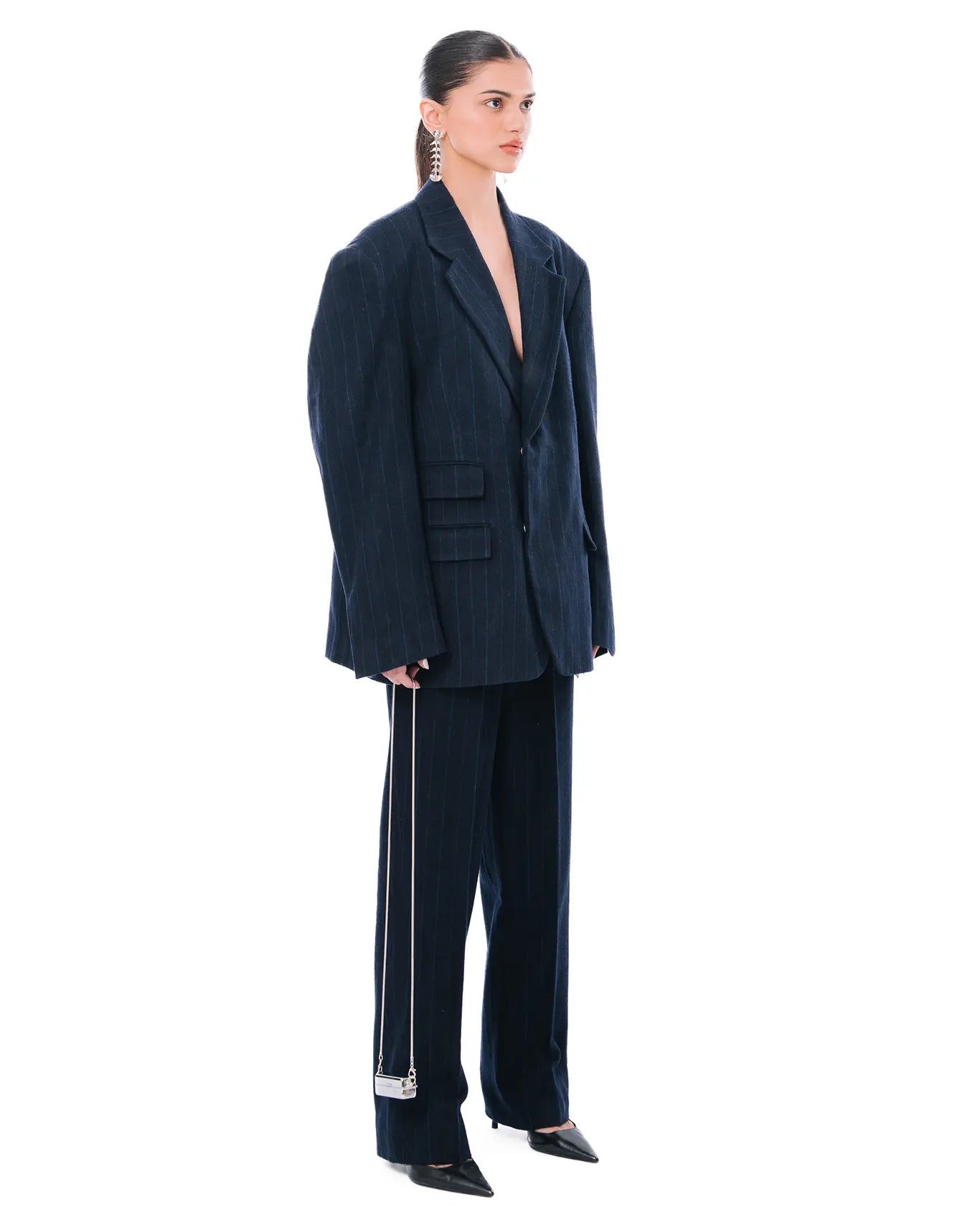 Cyanide Navy Wool Flannel Pinstripe Pants