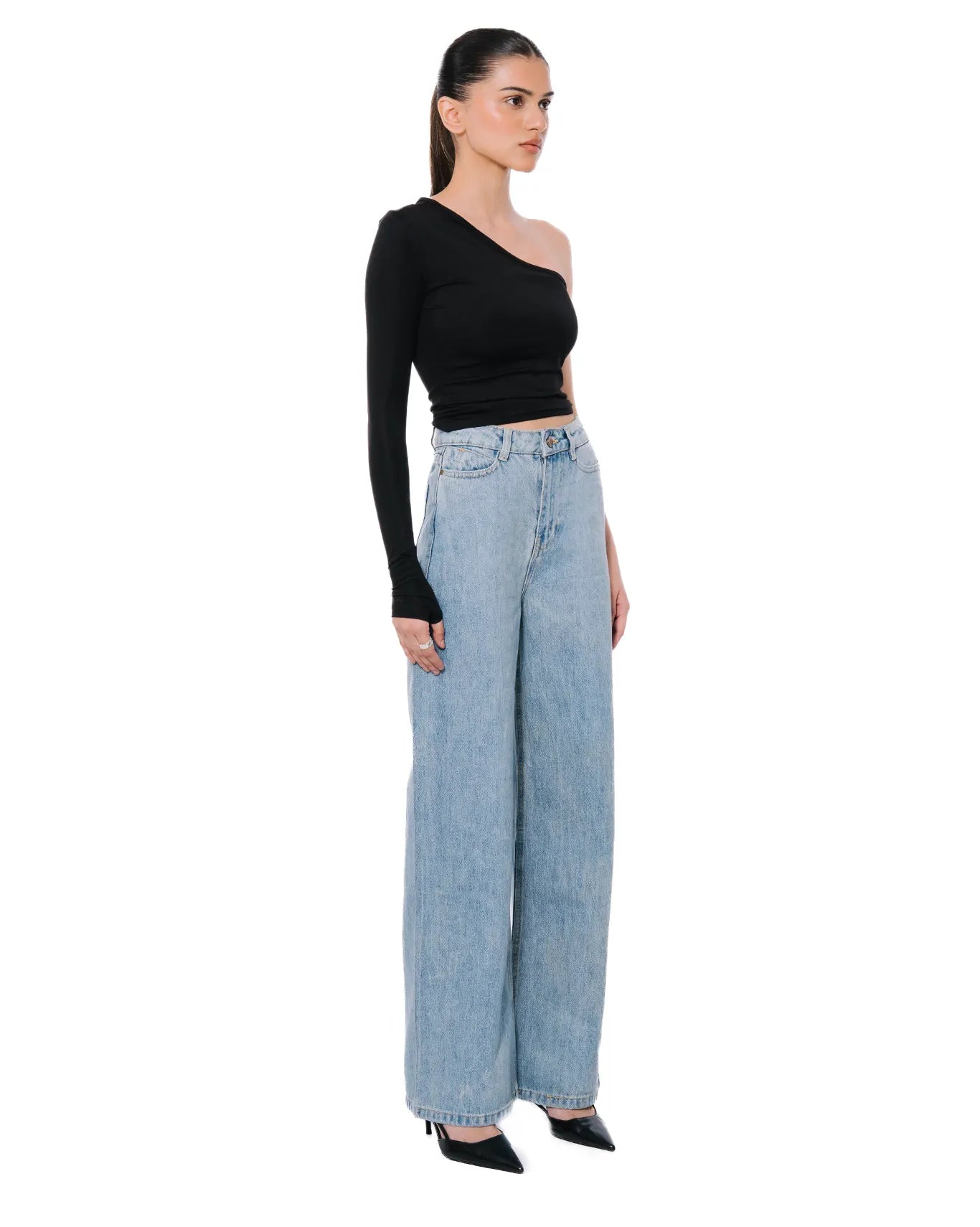 Koyo Black Asymmetric Off Shoulder Top Cult Store