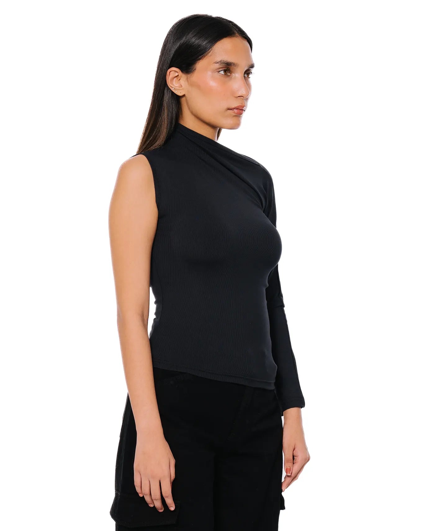 Koyo Black Asymmetric Ribbed Top Cult Karachi Pakistan