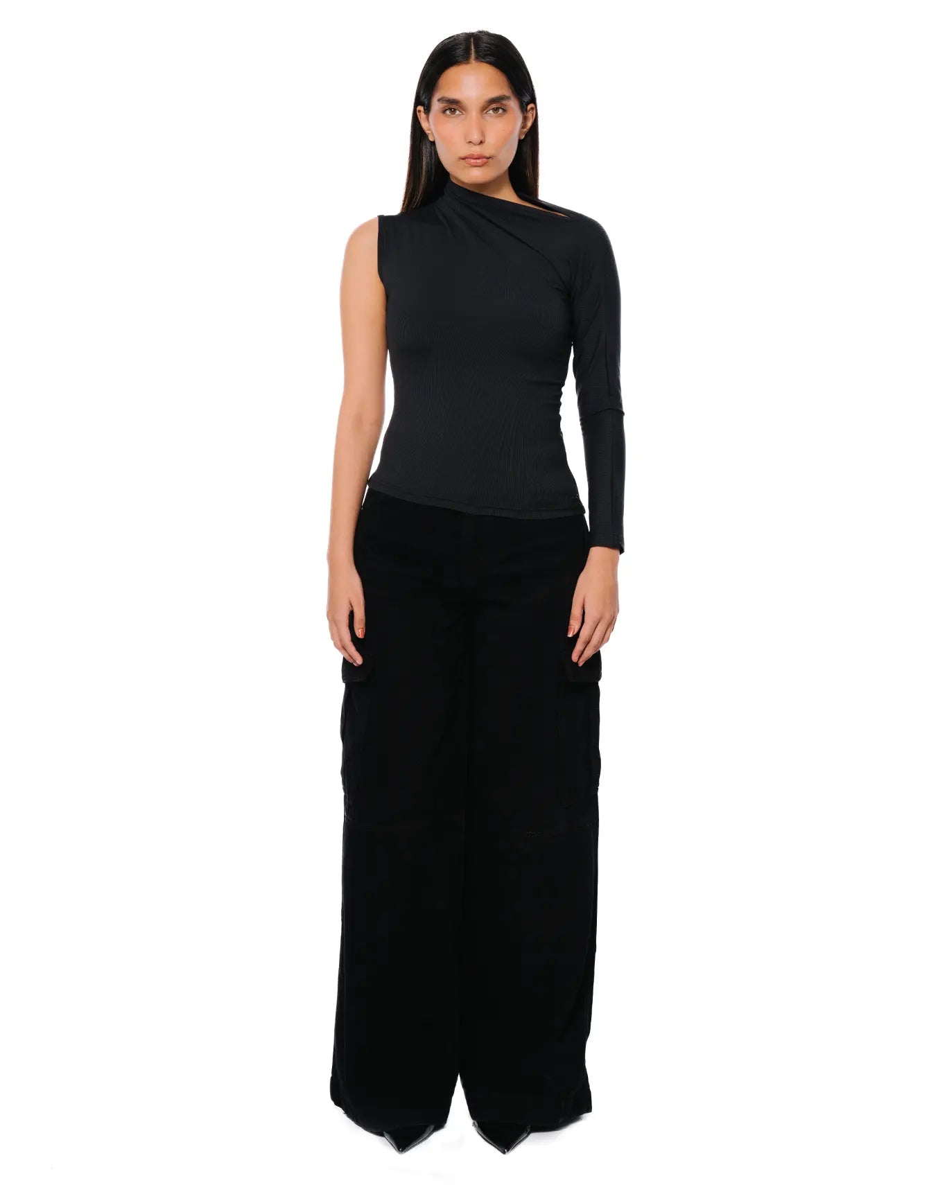 Koyo Black Asymmetric Ribbed Top Cult Karachi Pakistan