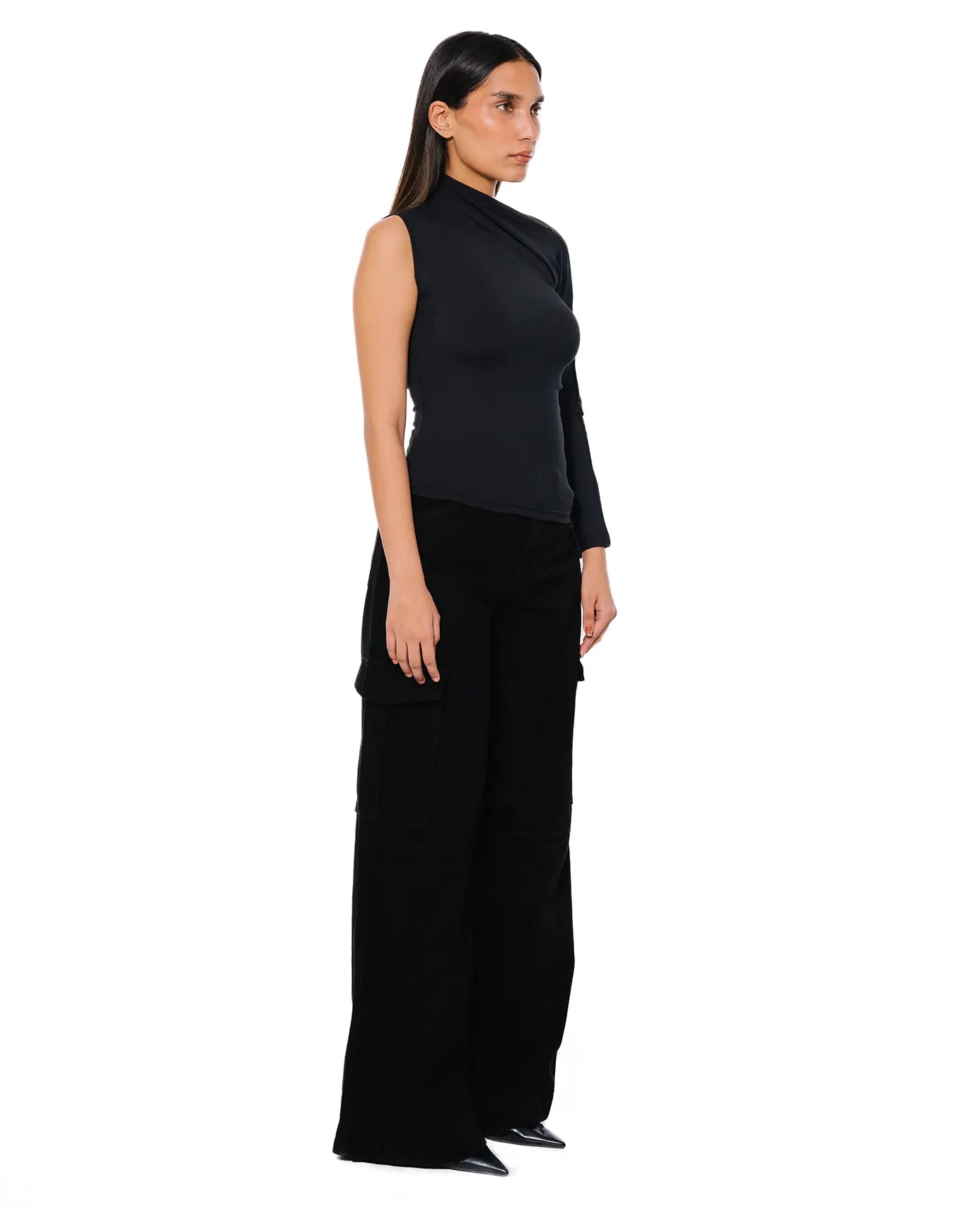 Koyo Black Asymmetric Ribbed Top Cult Karachi Pakistan
