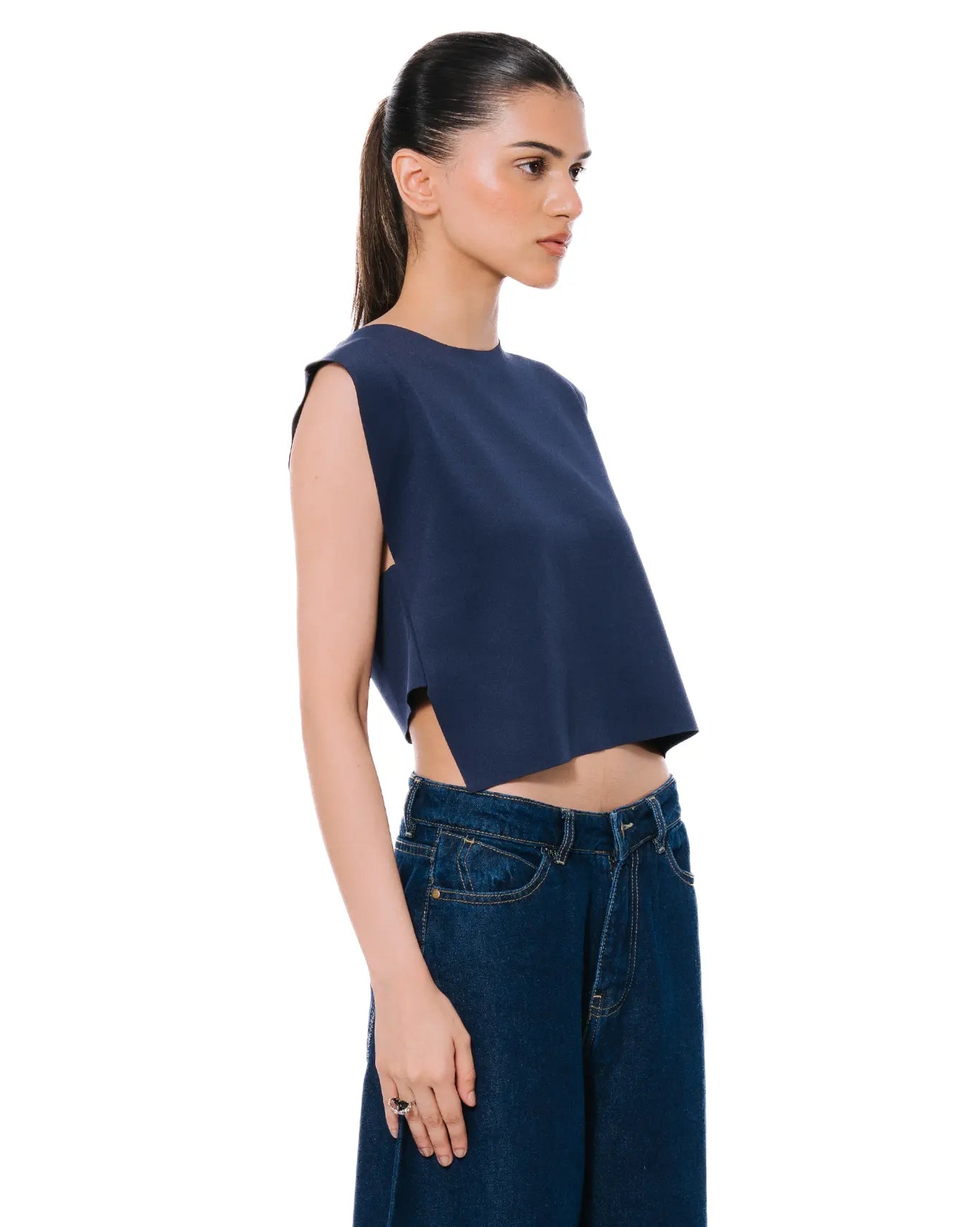 Koyo Navy Blue Hi-Lo Crop Top Cult Karachi