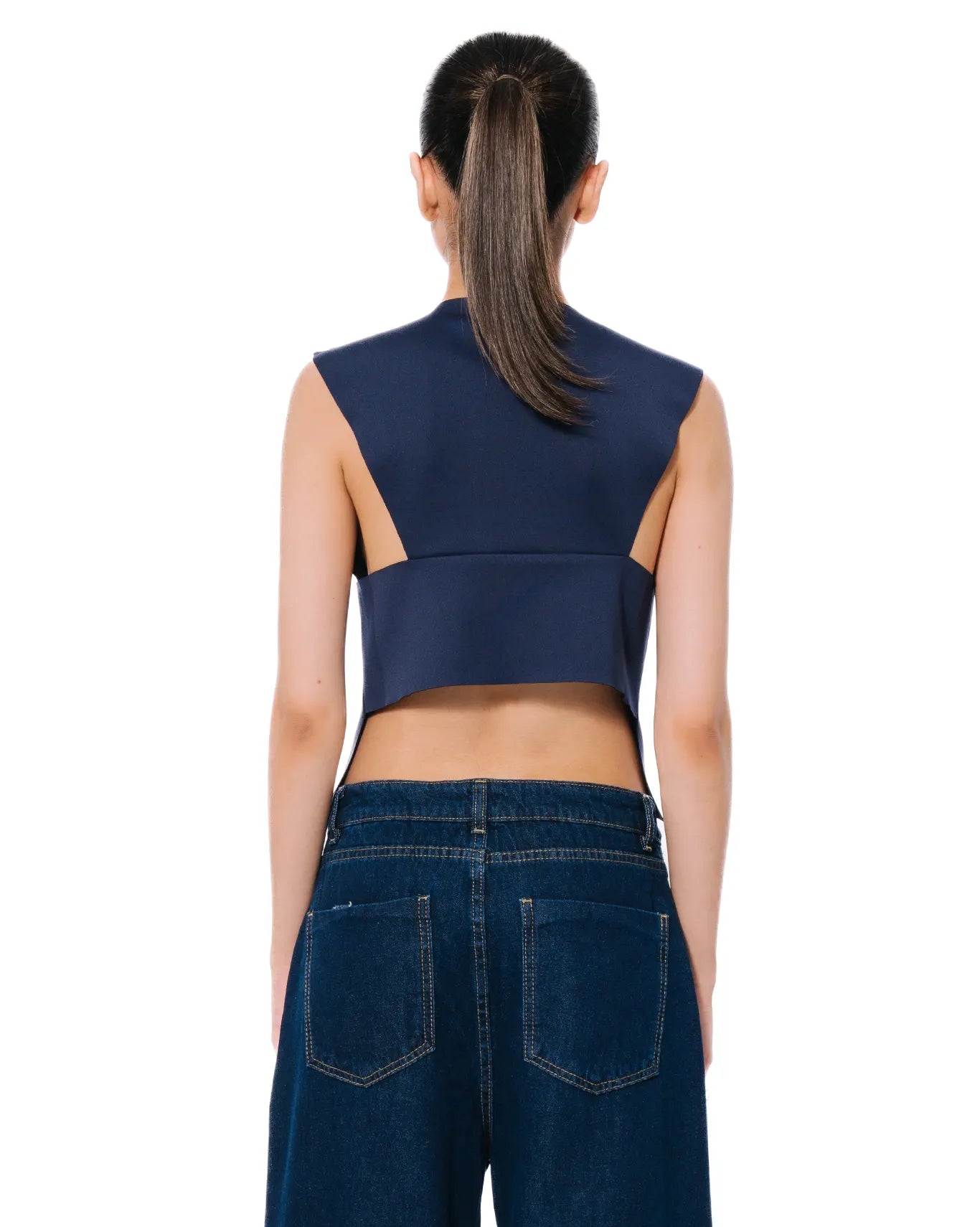 Koyo Navy Blue Hi-Lo Crop Top Cult Karachi