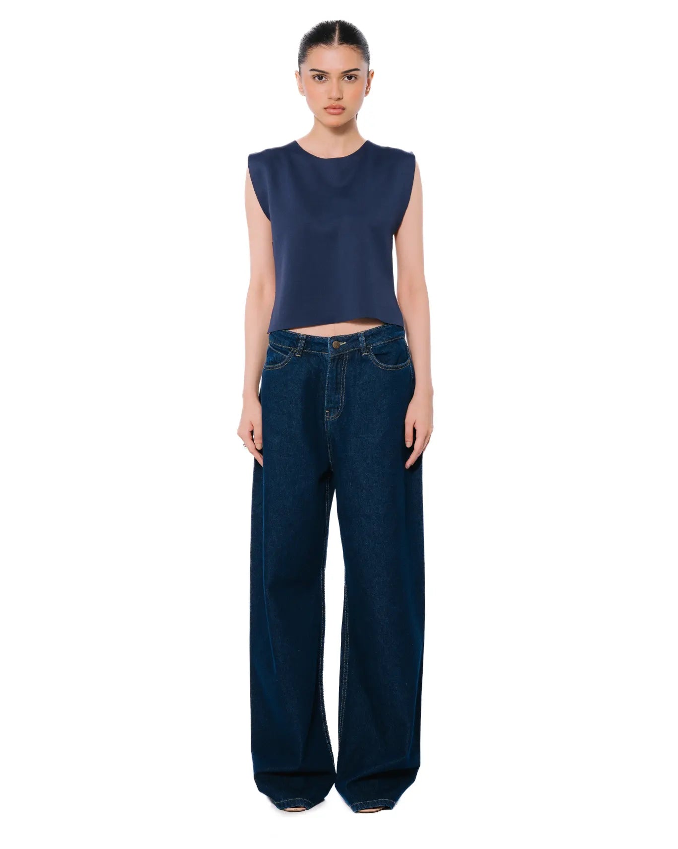 Koyo Navy Blue Hi-Lo Crop Top Cult Karachi