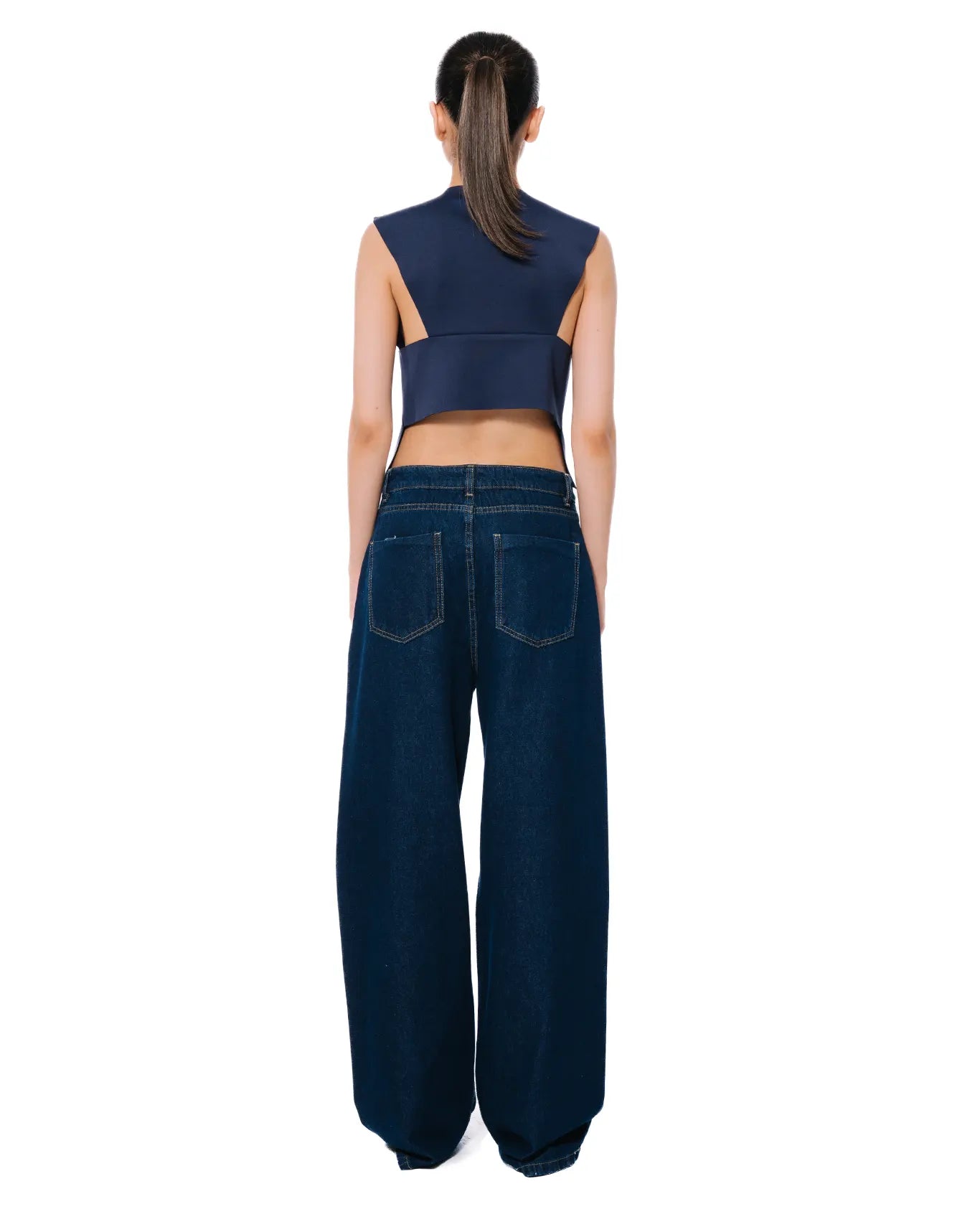 Koyo Navy Blue Hi-Lo Crop Top Cult Karachi