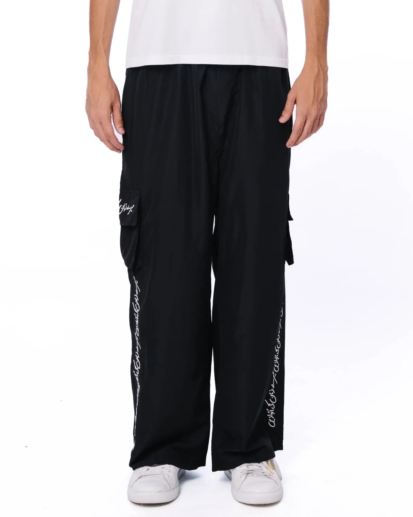 Naqees Black Parachute Trousers cult store unisex