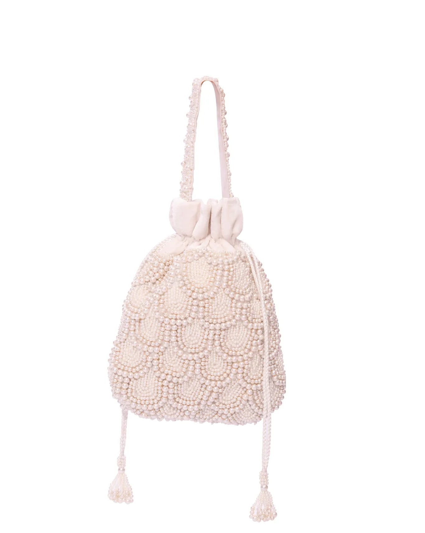 Sitarey White Pearl Potli Cult Store Khi Handbags