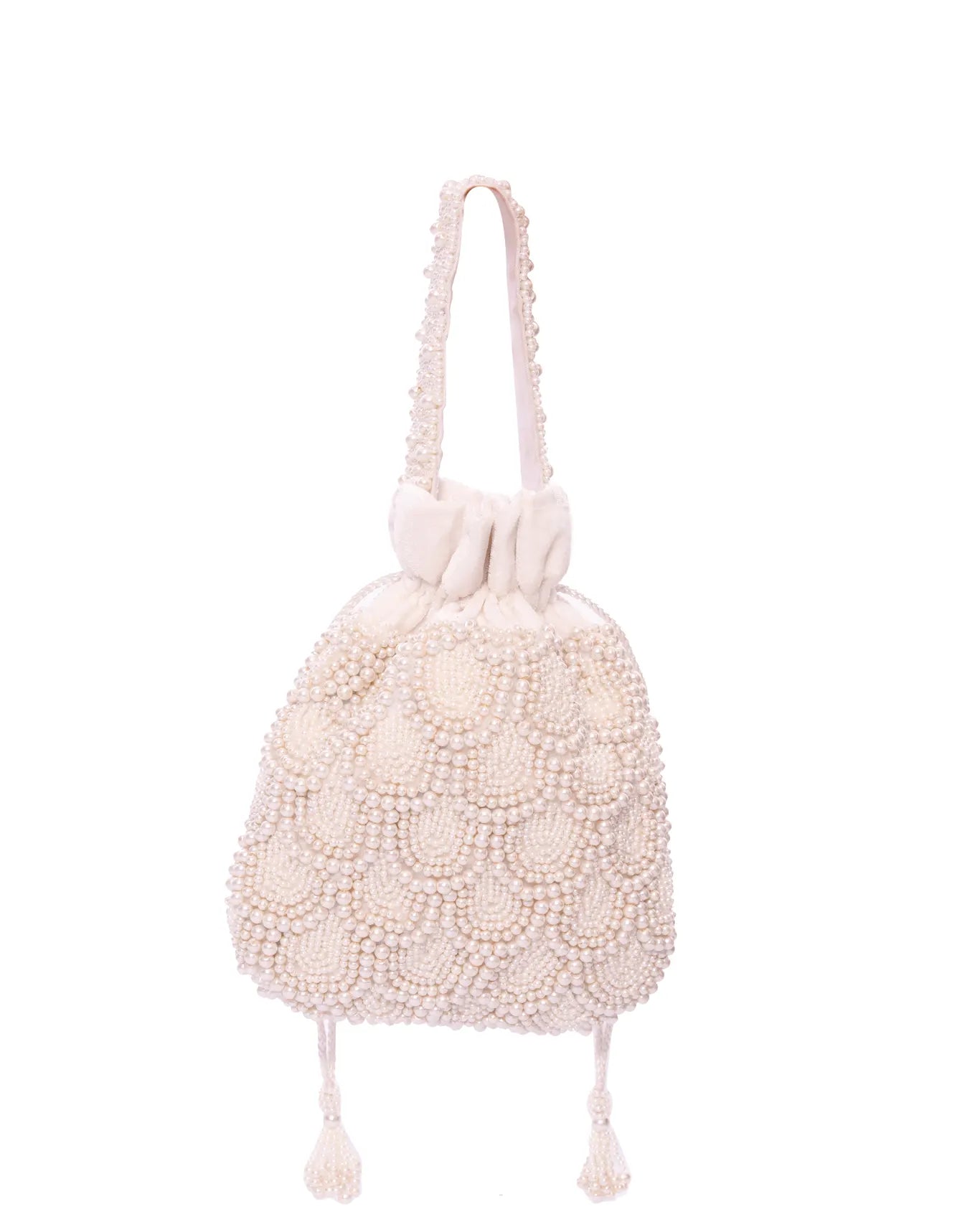 Sitarey White Pearl Potli Cult Store Khi Handbags