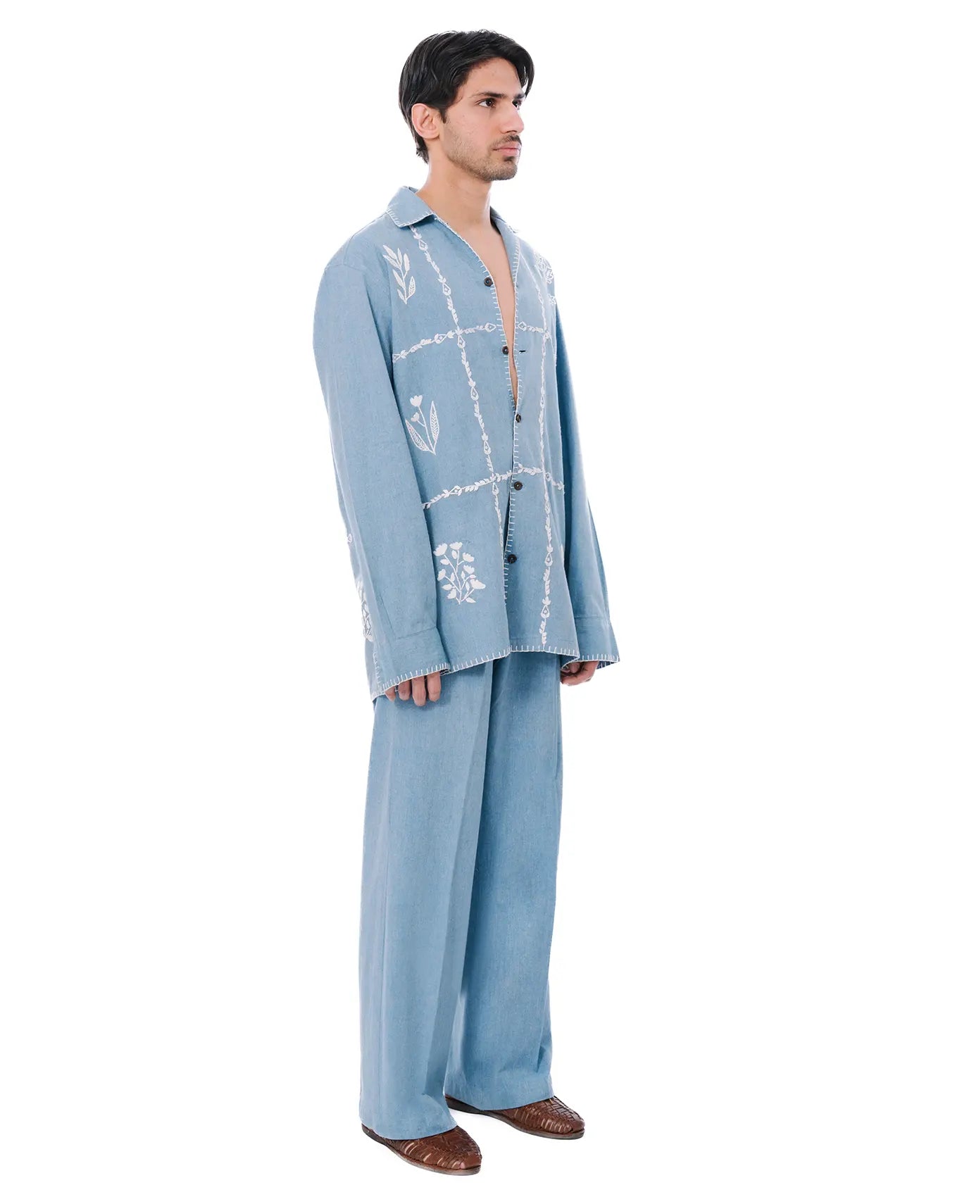 Wear Oga Monte Blue Hand Embroidered Shirt Cult Store Karachi 5