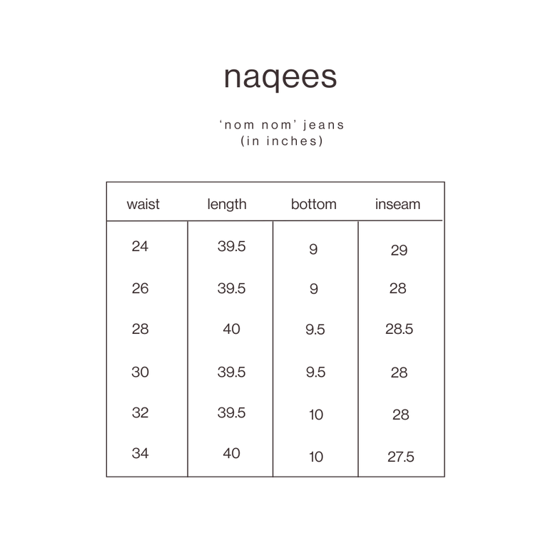 Size Guide for Black Nom Nom Jeans