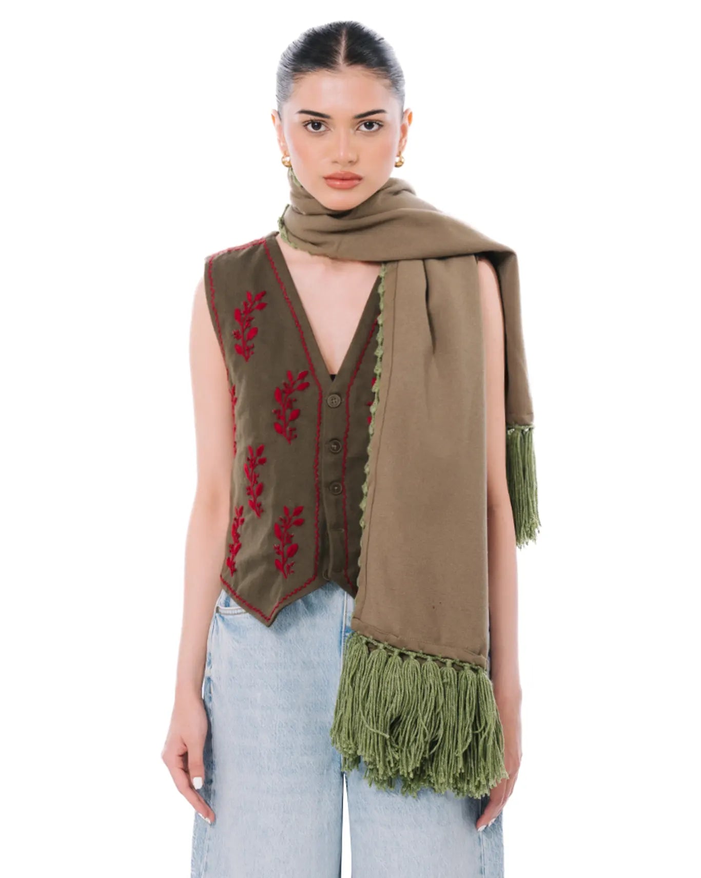 wear oga Olive Crocheted Scarf cult women men