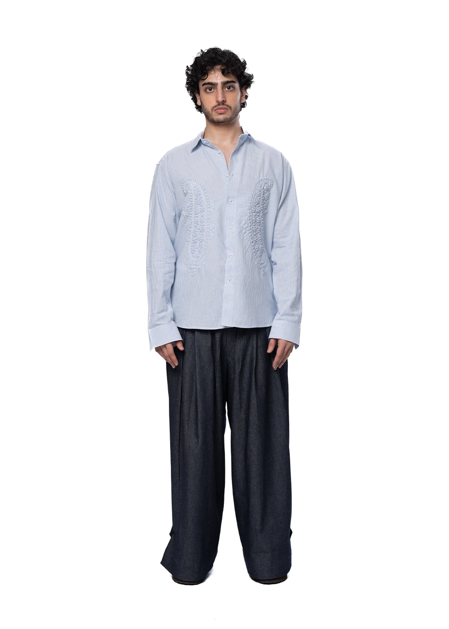 Another Sect Blue Reet Paisley Applique Shirt Cult Karachi Pakistan